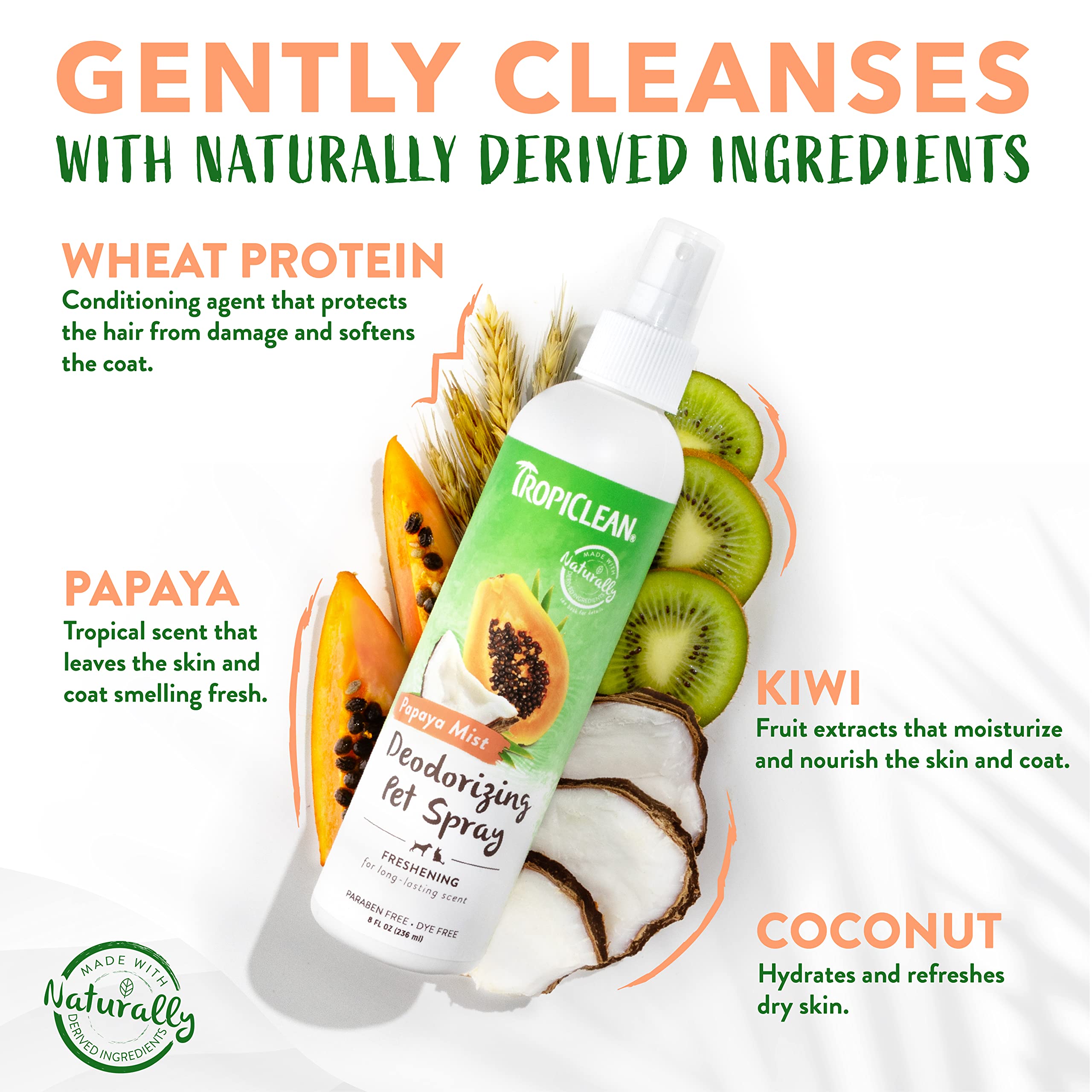 Tropiclean Dog Perfume, Long Lasting Papaya Cologne, Deodorizing Spray For Smelly Dogs, After Bath Detangling Spray With Vitamin