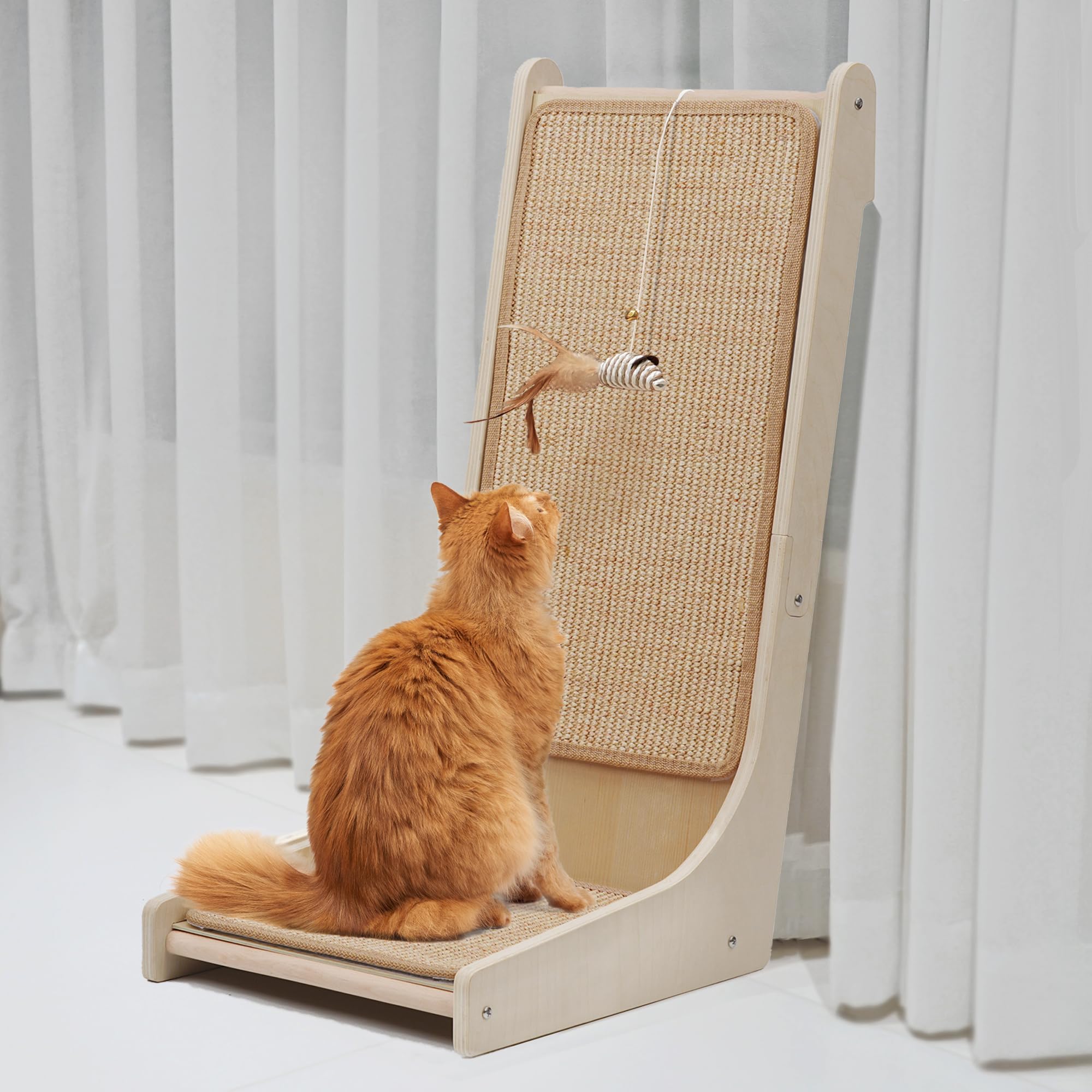 Petkaray 105 Cat Scratcher, Sisal Kitty Scratch Pad, L Shape Scratching Board For Indoor Cats, Floor Mounted Scratcher With Mous