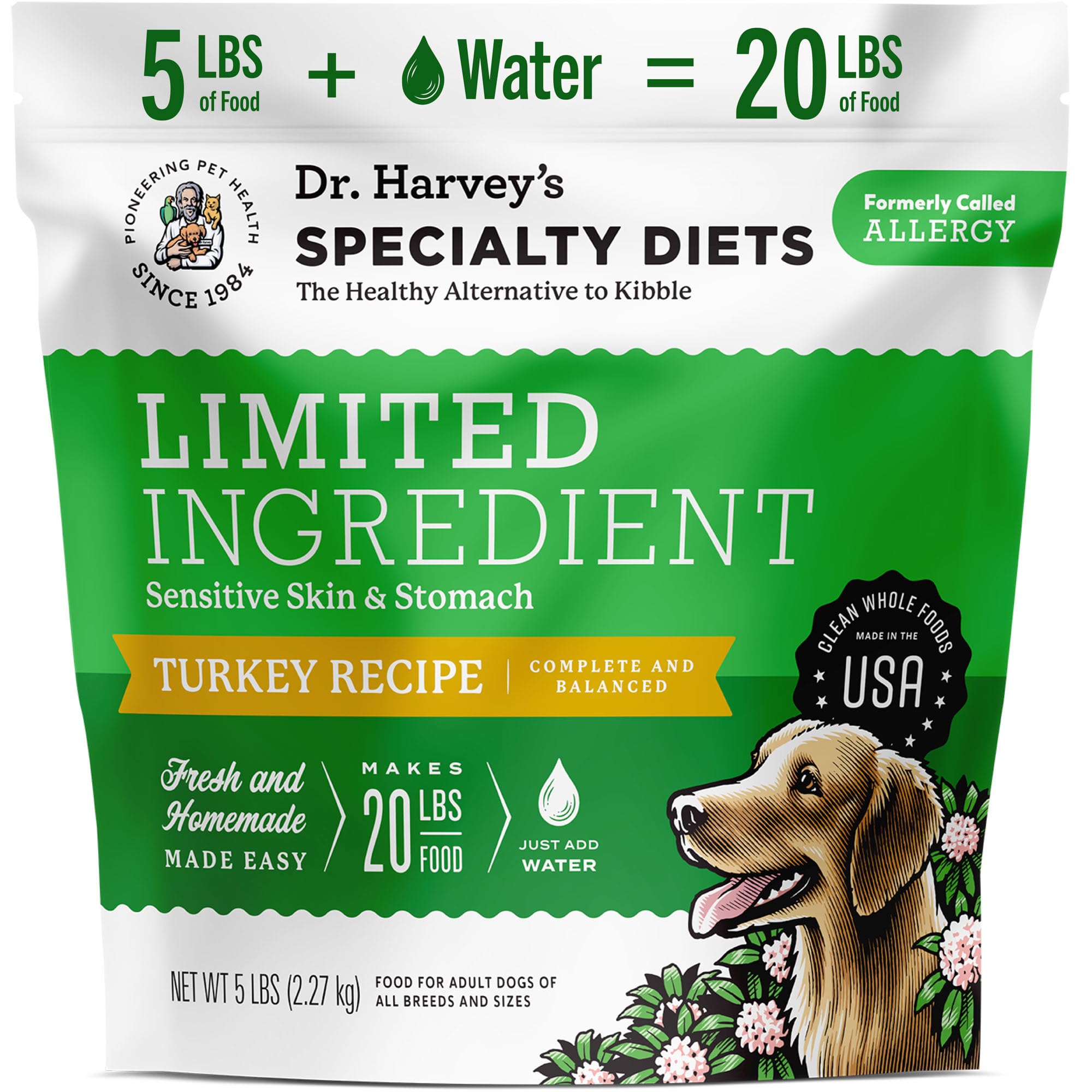 Dr. Harveys Specialty Diet Limited Ingredient - Human Grade Dog Food for Dogs with Sensitivities - Turkey Recipe (5 Pounds)