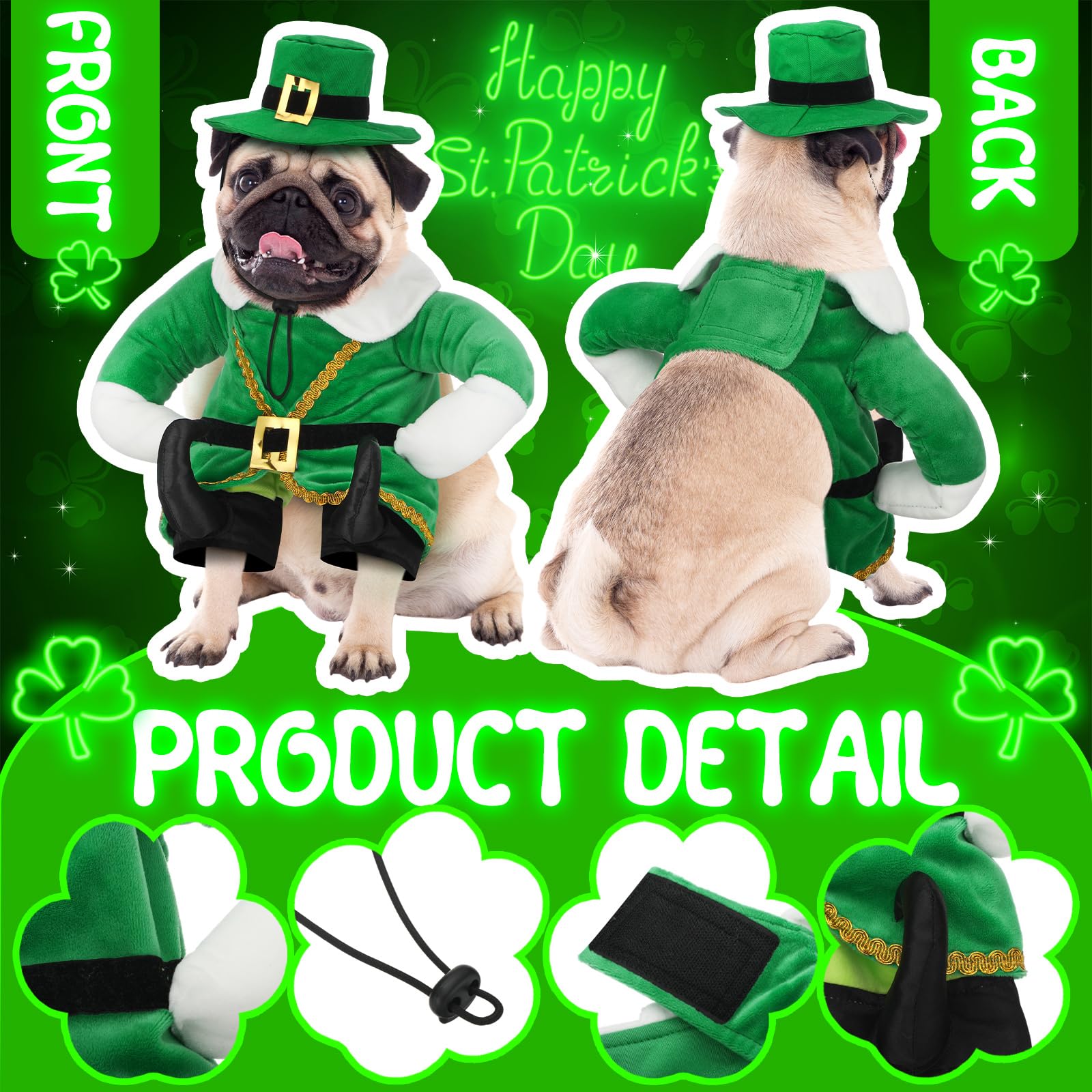 Hollowfly St. Patrick'S Day Dog Costume Walking Leprechaun Dog Costume Irish Funny Pet Outfit With Arms Irish Holiday Day Outfit