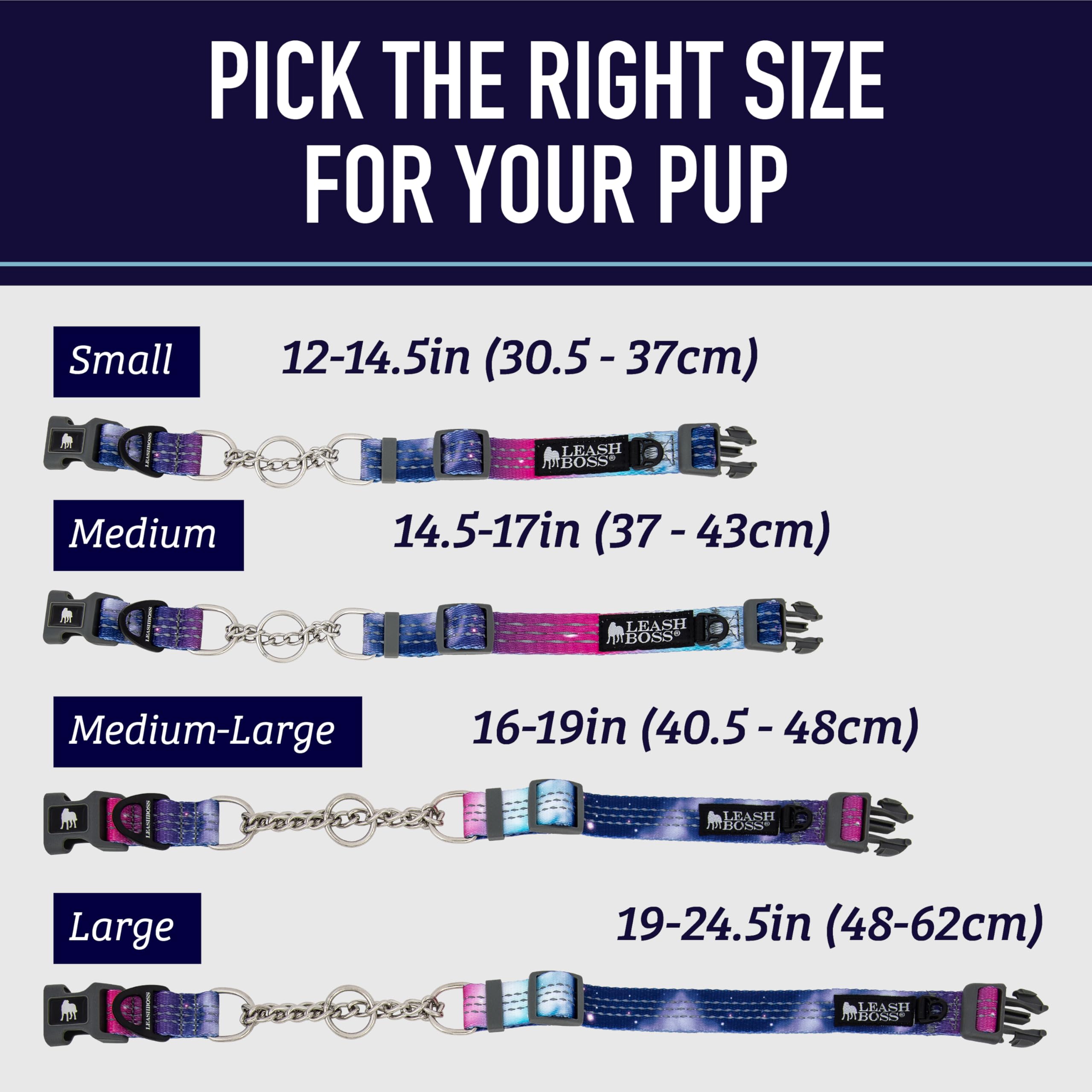 Leash Boss Martingale Collar For Dogs - Steel Chain | Reflective Nylon Dog Collar For Large Dogs, Medium And Small Dogs | No Pul