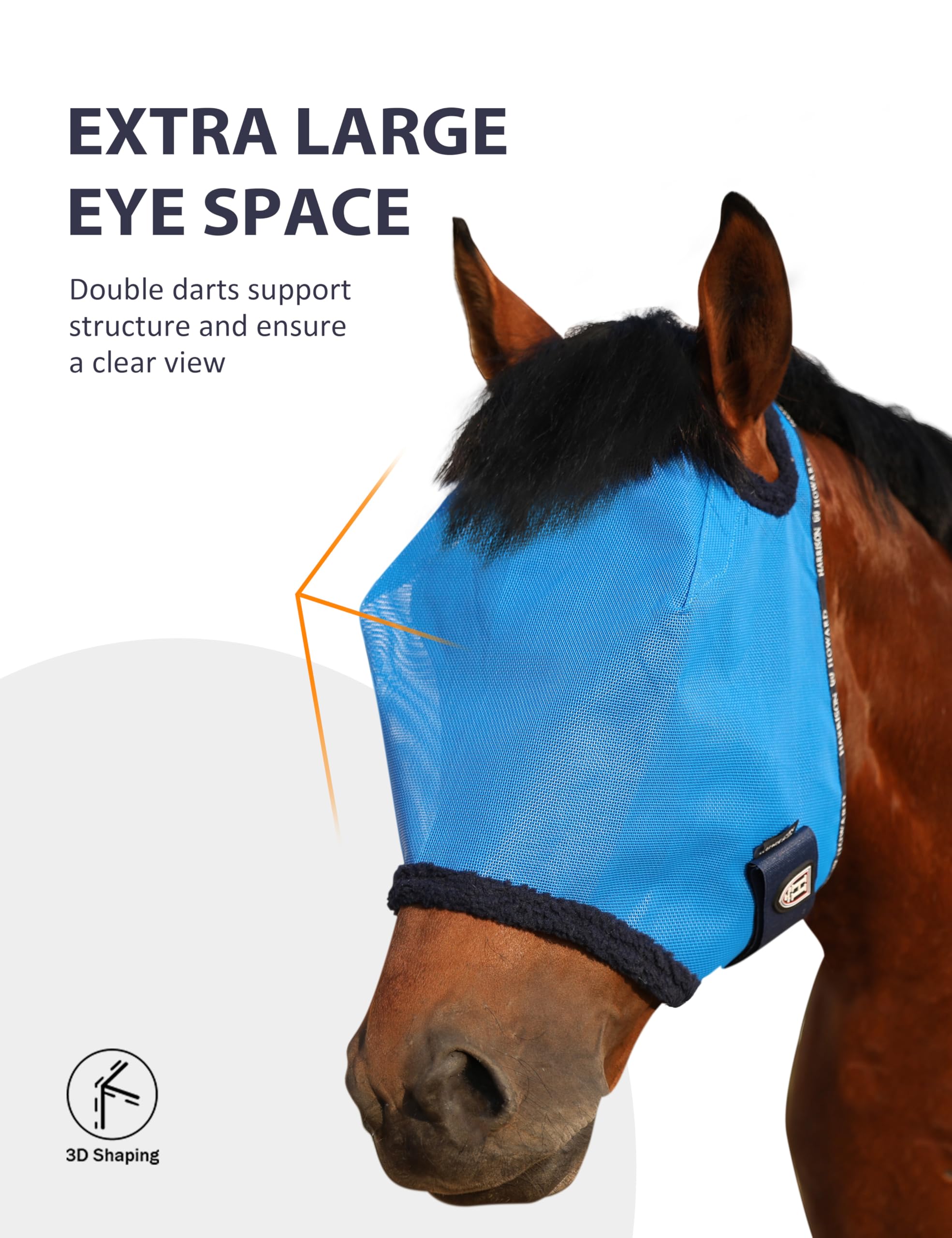 Harrison Howard All Round Mesh Horse Fly Mask UV Protective with Fleece Padded Edging Sky Blue L