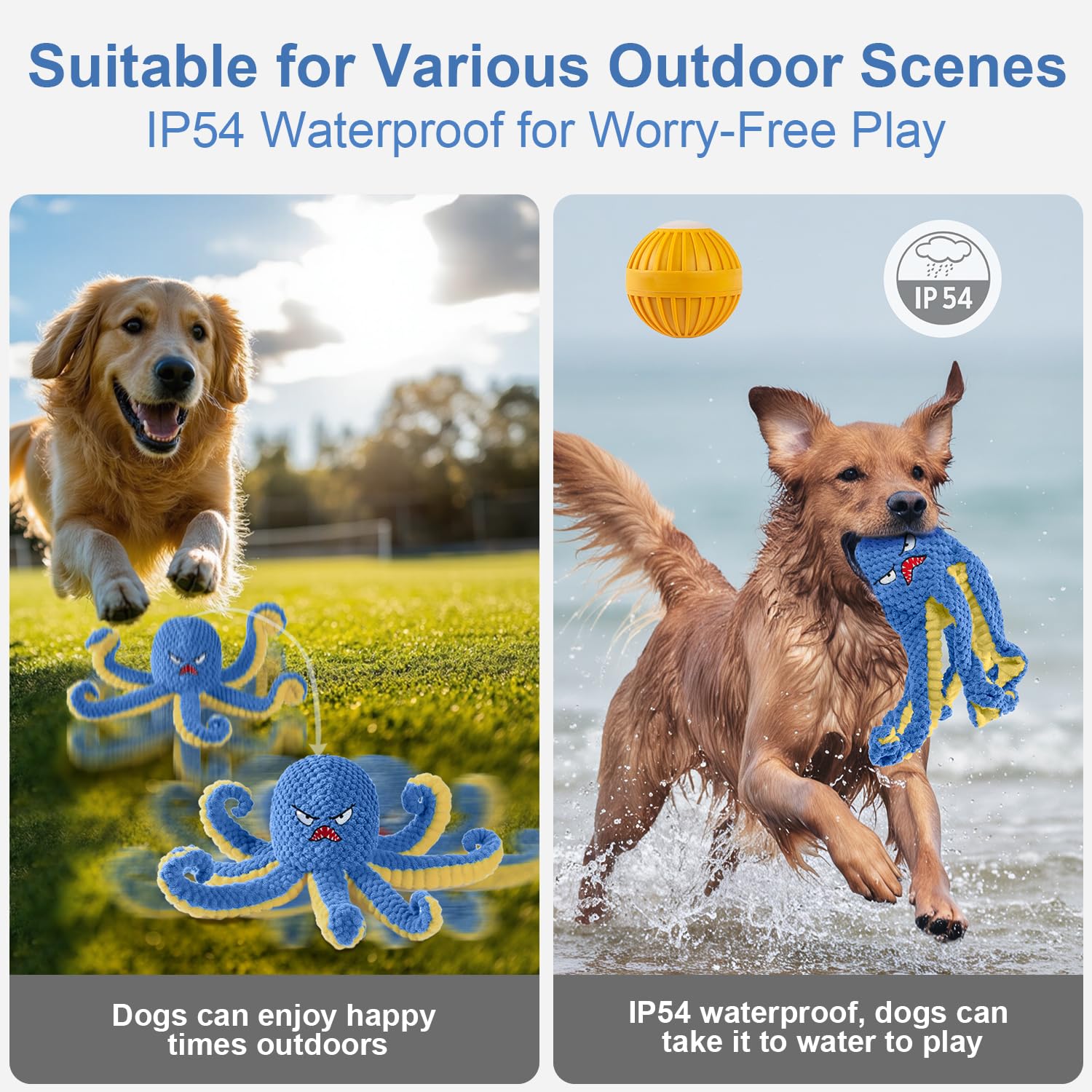 Qraxond Interactive Dog Toys Octopus,Durable Automatic Jumping Dog Toy to Keep Them Busy,Squeaky Moving Tug of War Doggie Toy,US
