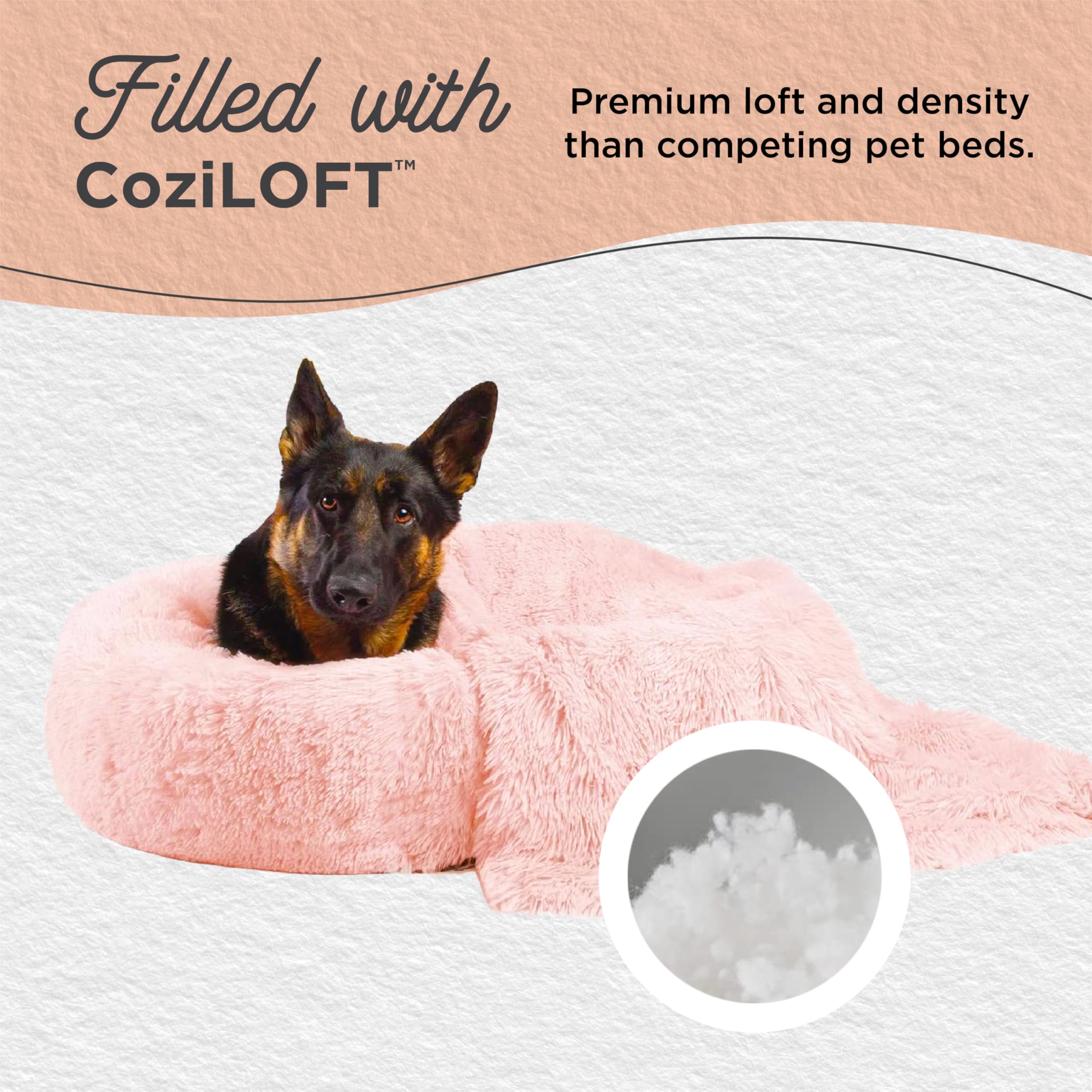 Best Friends by Sheri Bundle Set The Original Calming Shag Donut Cuddler Cat and Dog Bed + Pet Throw Blanket Cotton Candy Pink L