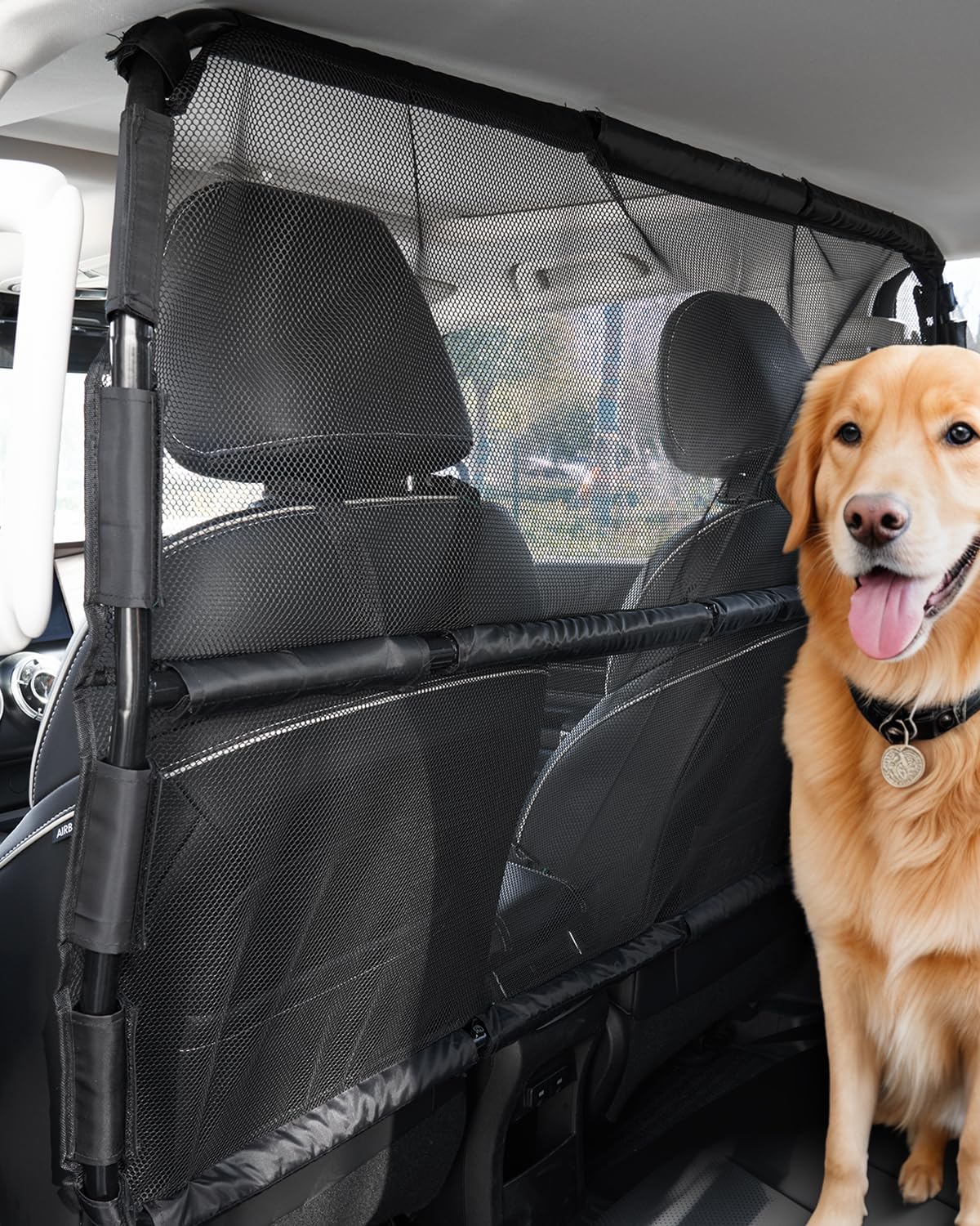 VEVOR Dog Car Barrier, 50'' Wide Car Divider for Front Seats Installation, Vehicle Pet Barrier with See Through Net Mesh, Univer