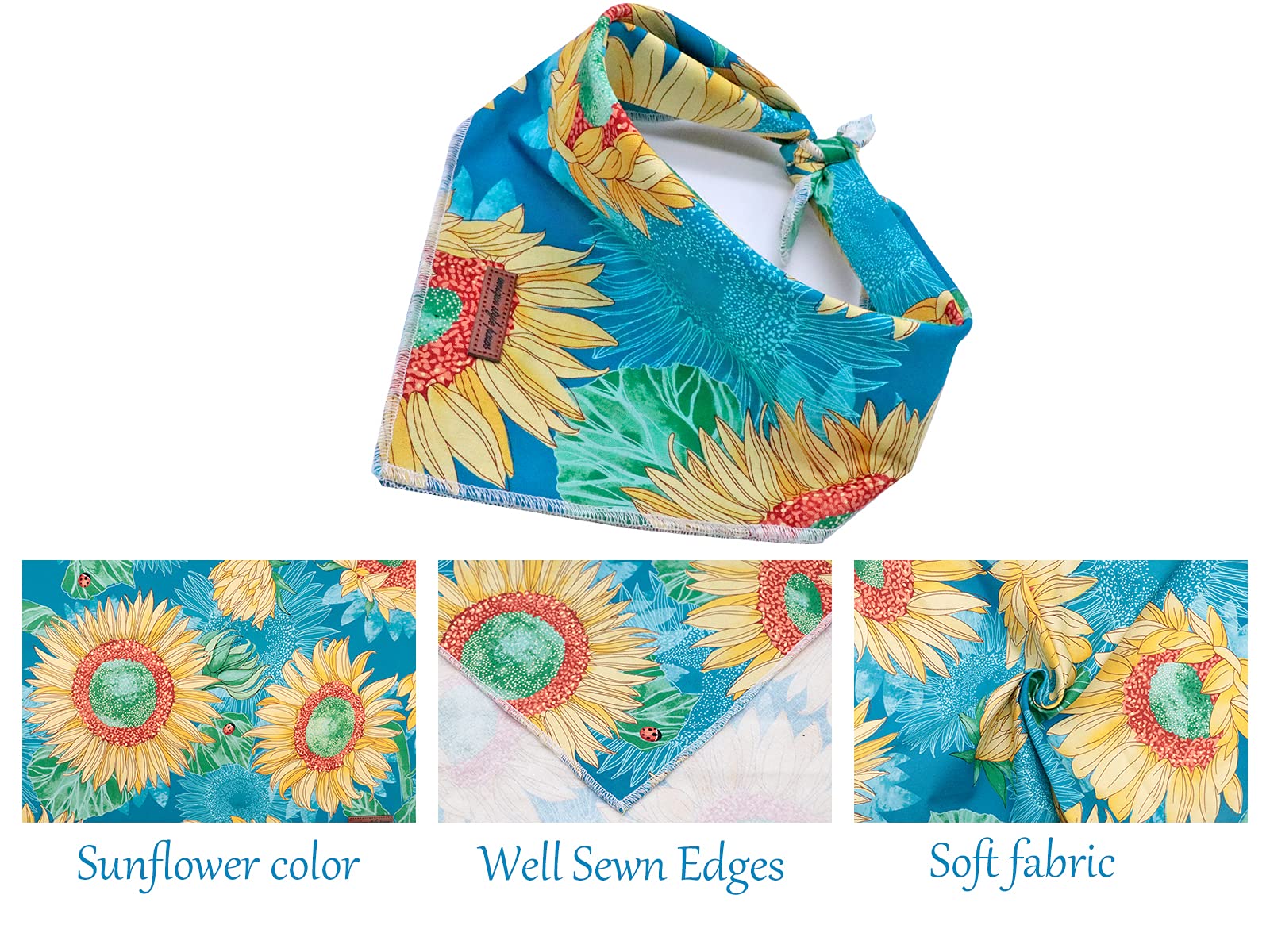 Unique Style Paws Dog Bandana, Sunflower Print 1Pc Washable Square Dog Scarfs For Small Medium Large Dogs Adjustable Dogs Bib Sc