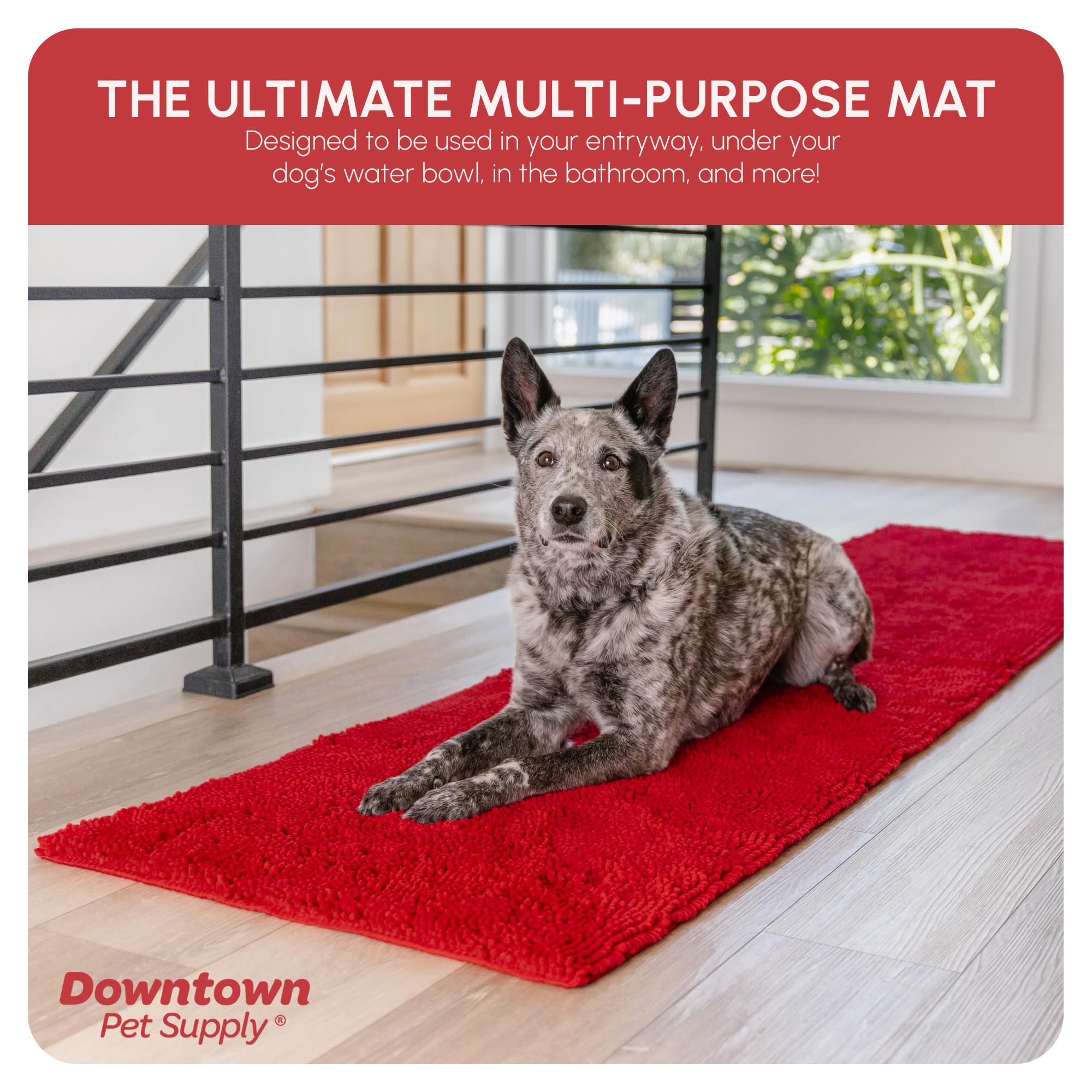 My Doggy Place Microfiber Dog Mat for Muddy Paws, 8 x 2 Red - Non-Slip, Absorbent and Quick-Drying Dog Paw Cleaning Mat, Washe