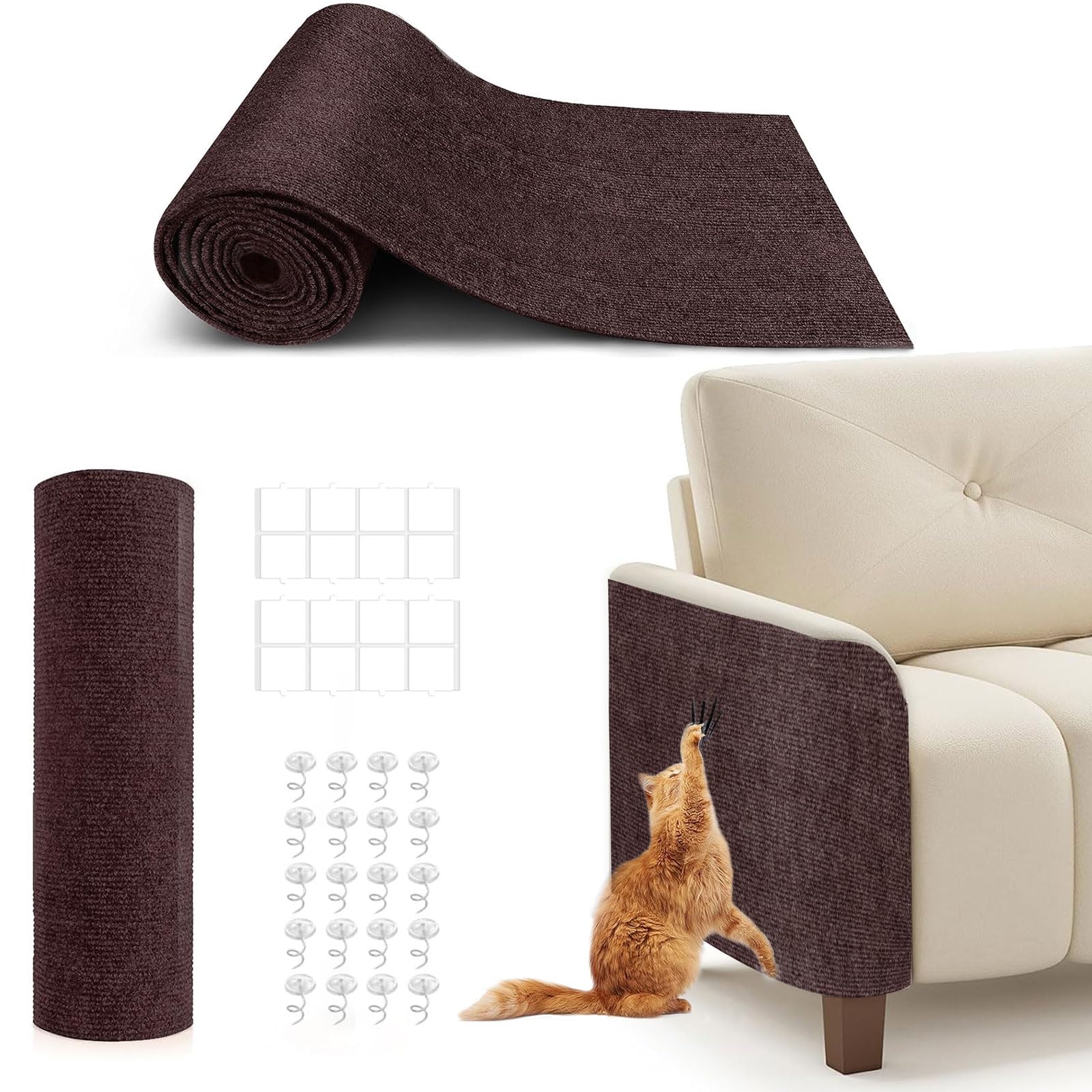 78.7X15.8 Cat Scratching Mat, Self-Adhesive Cat Scratch Carpet, DIY Cats Scratch Furniture Protector for Couch, Sofa, Wall & Doo