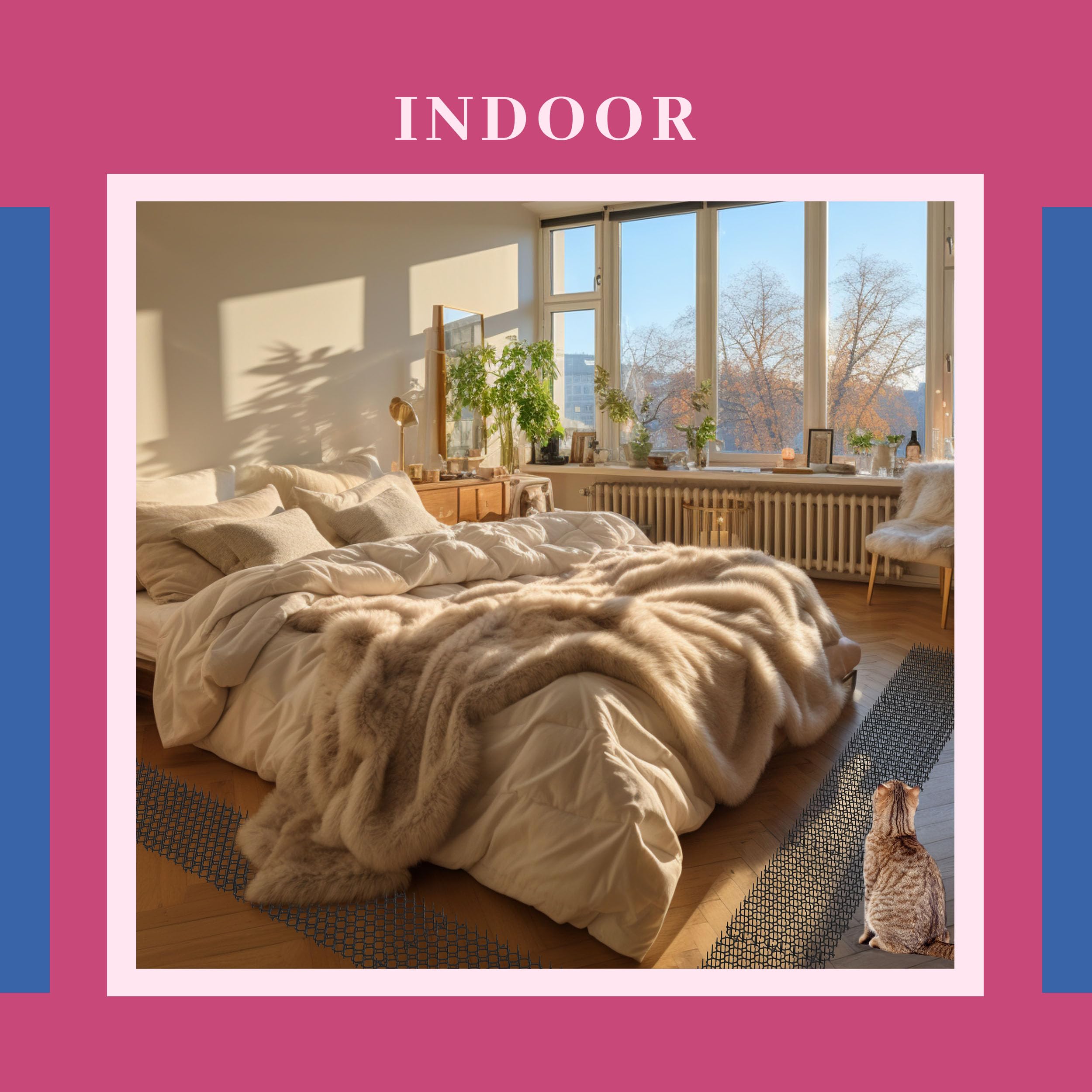 Hmyomina 16 x 8 Inch Scat Mat for Cats, 12 Pack Cat Scat Mat with Spikes - Deterrent Mat for Cats and Dogs - Cat Deterrent Outdo