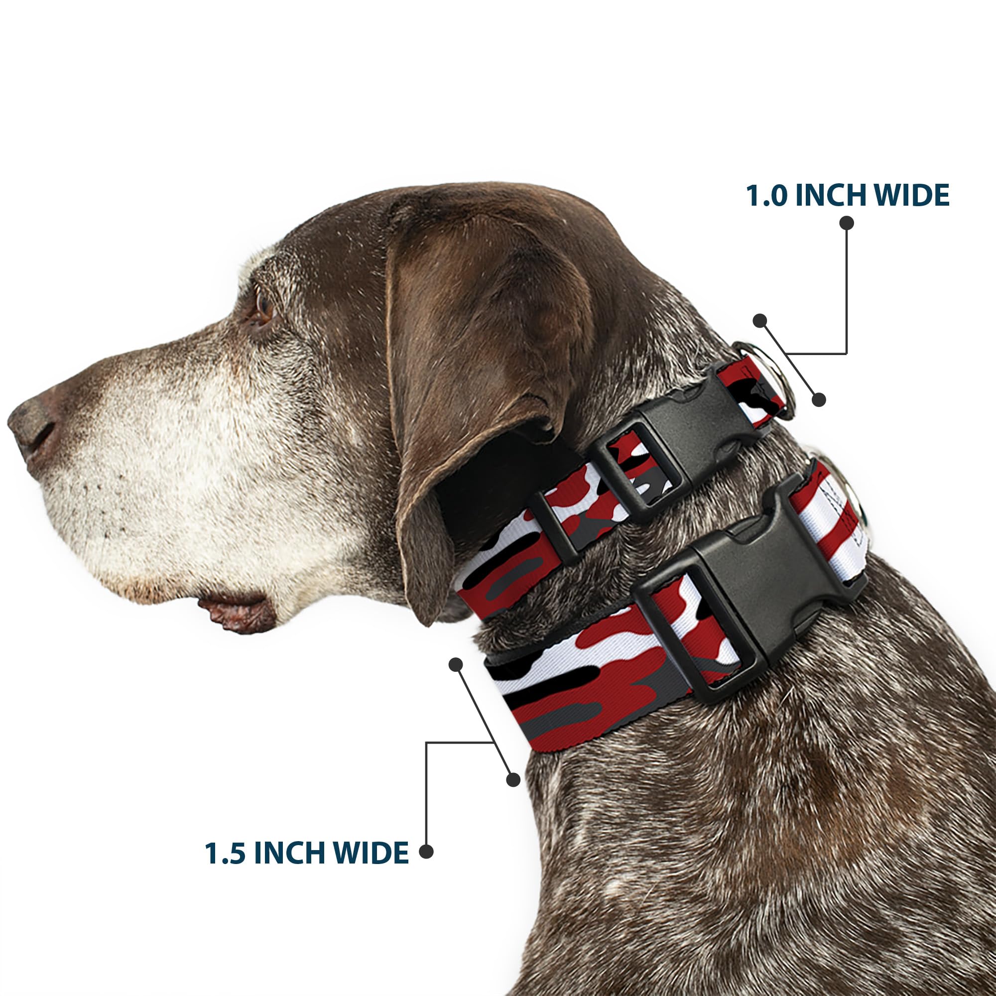 Buckle-Down Dog Collar Plastic Clip Camo Red Black Gray White 8 To 12 Inches 0.5 Inch Wide
