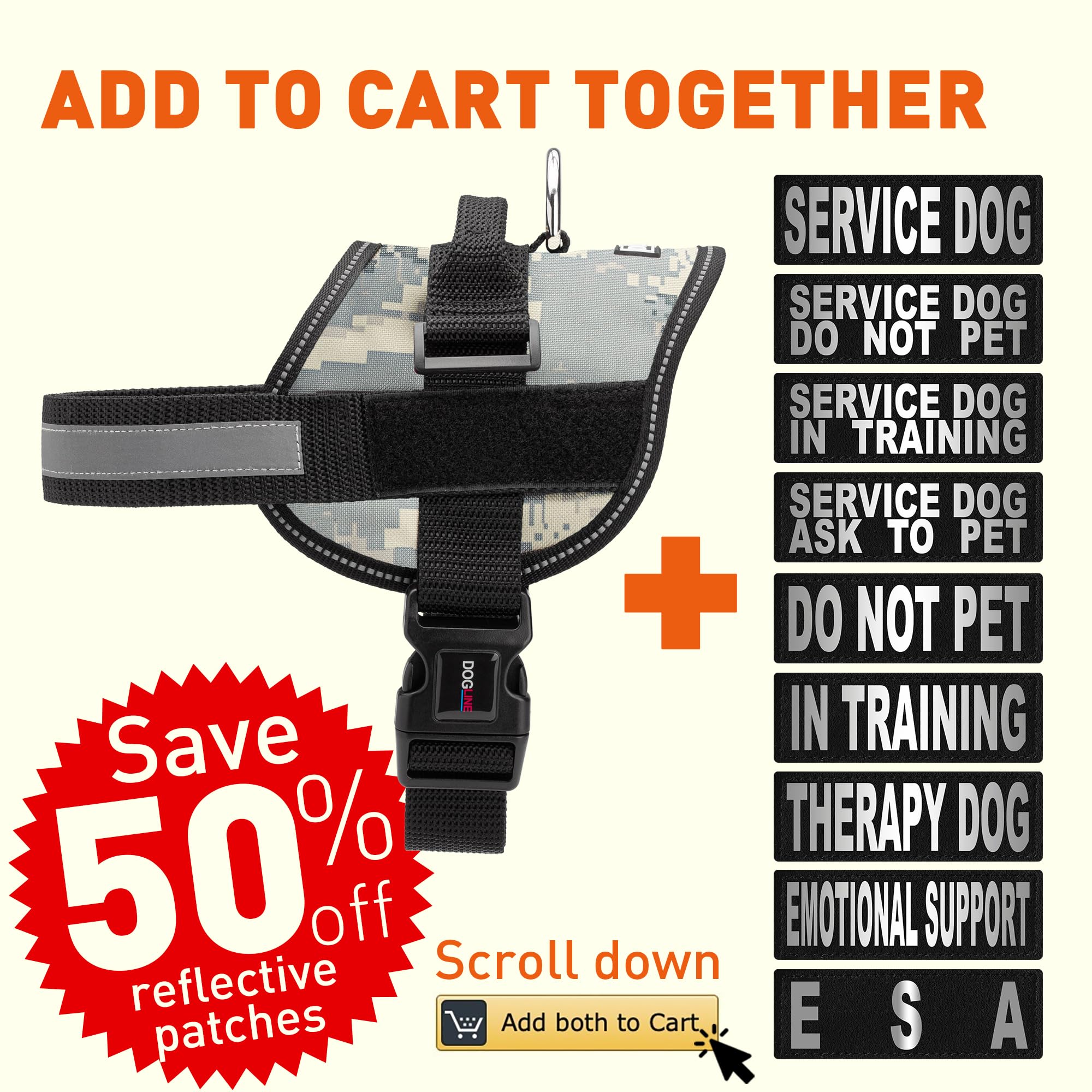 Dog Harness, Reflective No-Pull Adjustable Vest With Handle For Walking, Training, Service Breathable No - Choke Harness For Small, Medium Or Large Dogs Room For Patches Girth 22 To 30 In Urban Camo