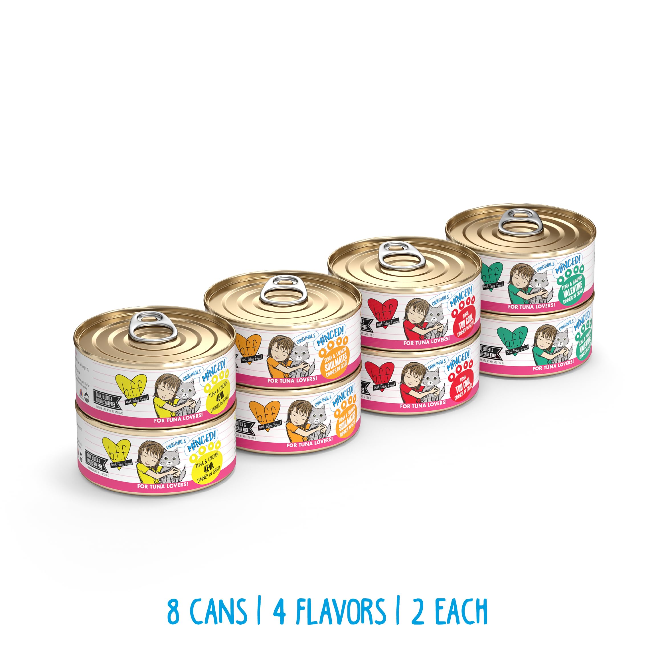 Weruva BFF Minced Natural Wet Cat Food, Batch O Besties Variety Pack, 5.5oz Can, Pack of 8