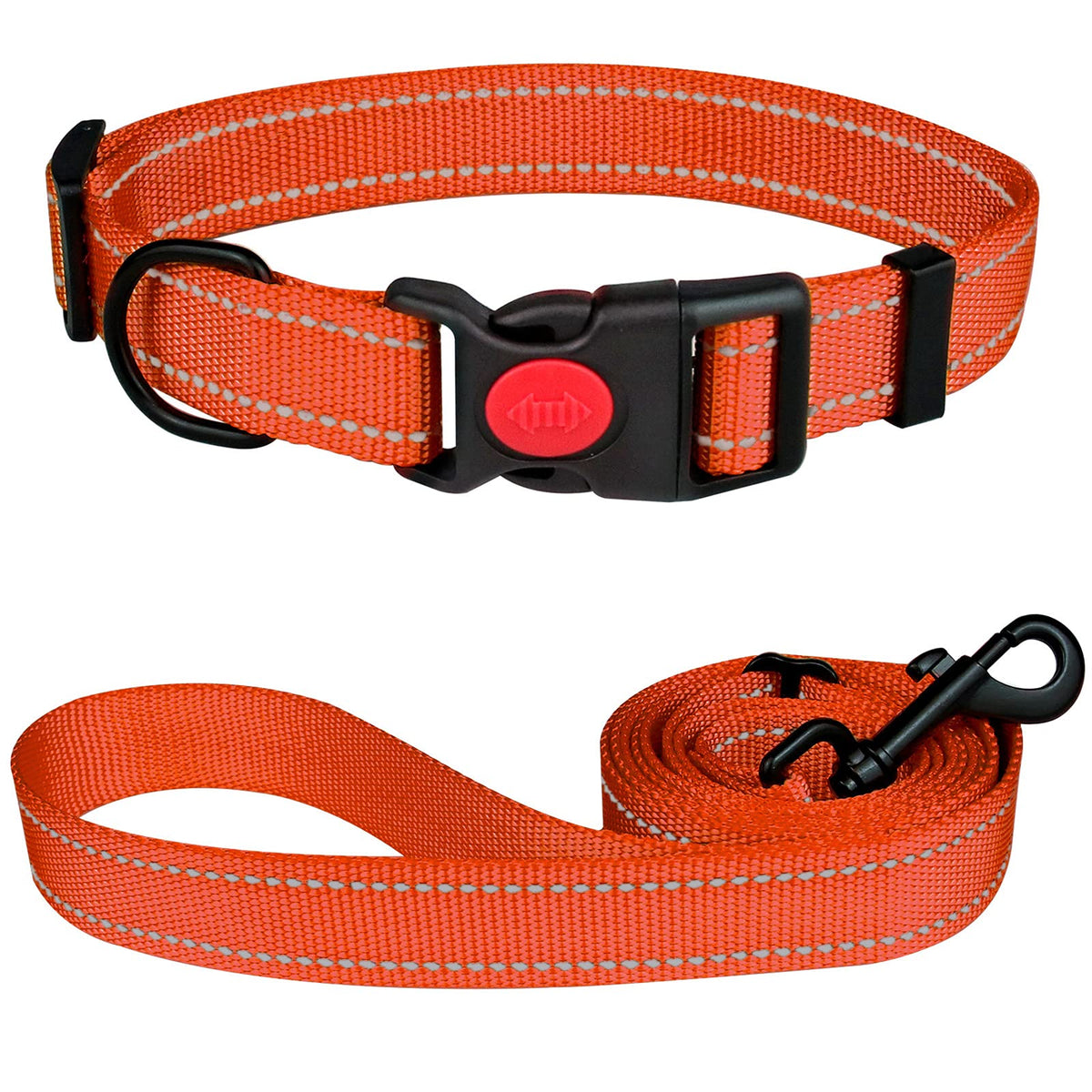 Reflective Dog Collar And Leash Set With Safety Locking Buckle Nylon Pet Collars Adjustable For Small Medium Large Dogs 3 Sizes(Orange&S)