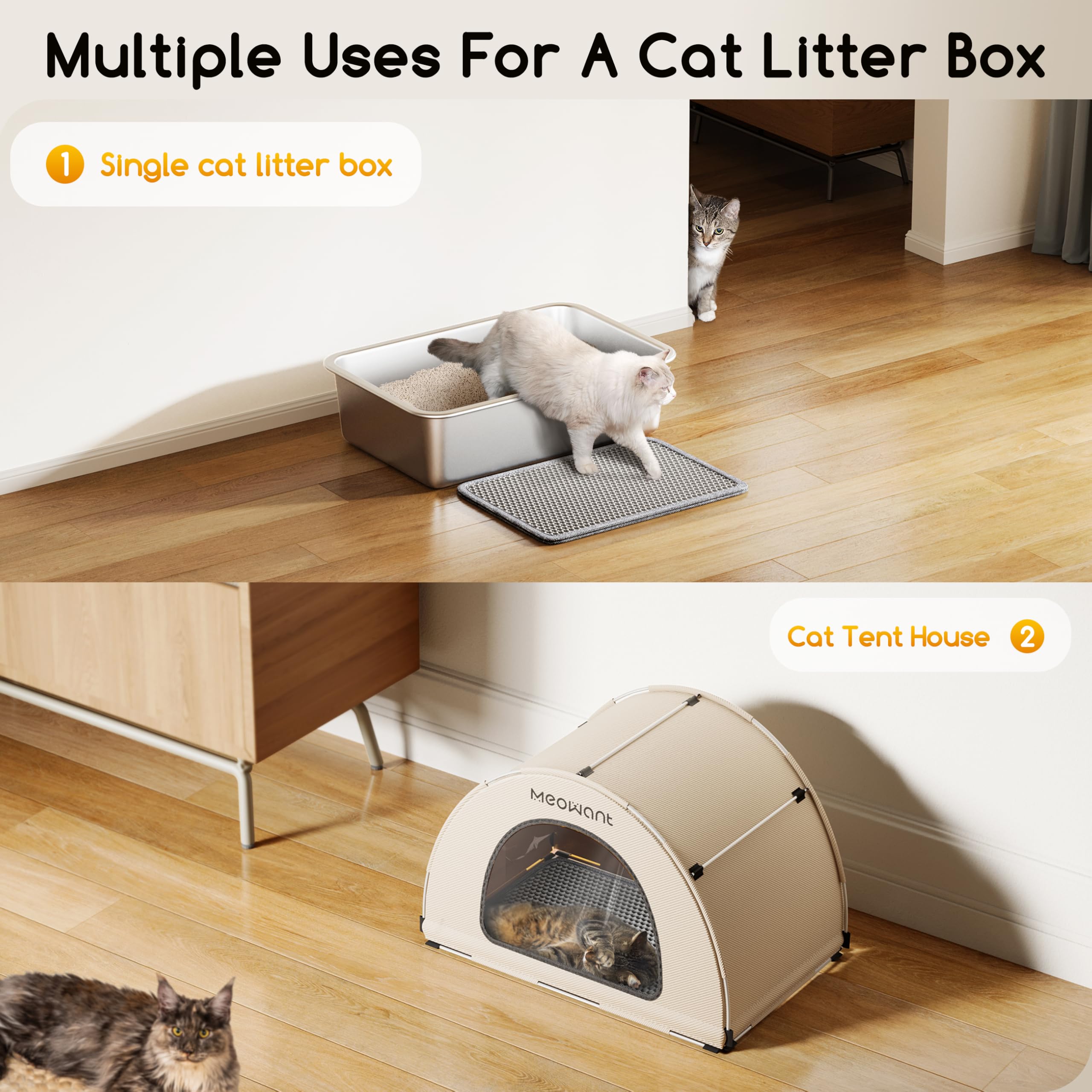 Meowant Stainless Steel Cat Litter Box With Lid, Extra Large Metal Litter Box With Diy Oxford Fabric Cover, Anti-Leakage & Non-S