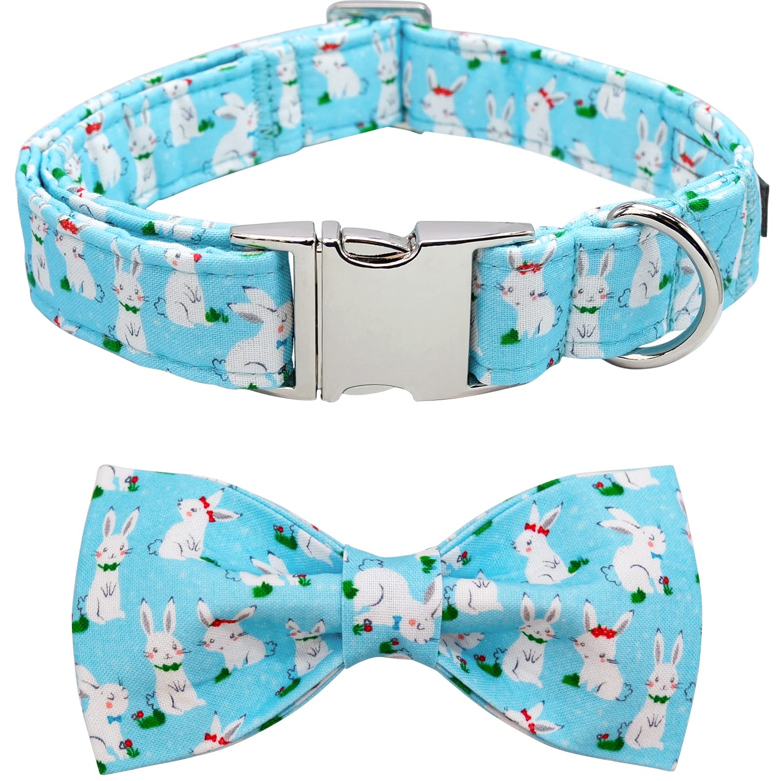 Lionet Paws Easter Dog Collar With Bowtie, Bunny Bowtie Collar With Metal Buckle For Dogs, Adjustable Comfortable Dog Collar Gir