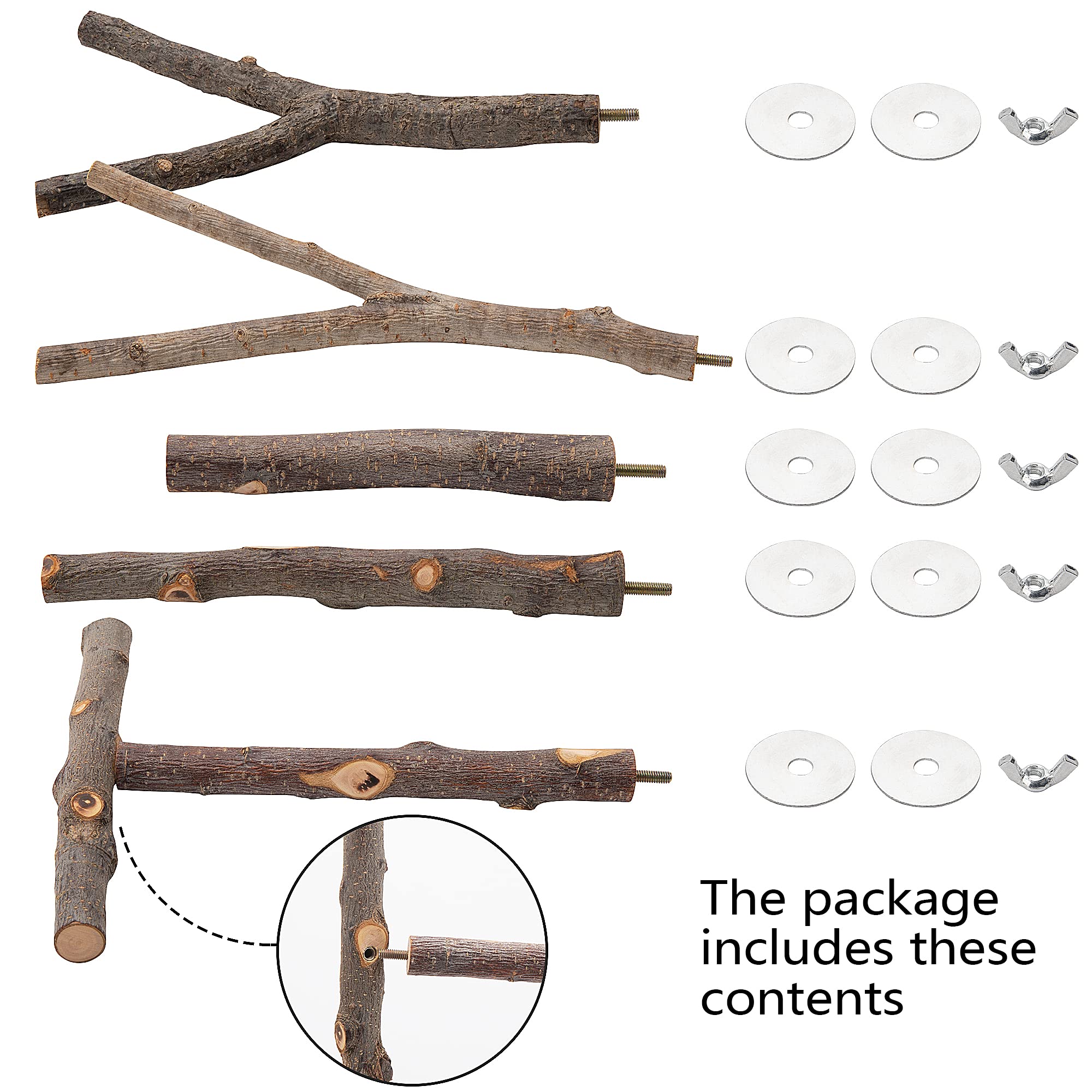 Ebaokuup 5Pcs Natural Wood Bird Perches For Parrot - Wooden Bird Parrot Stand Branches Parakeet Cage Perch Accessories For Small