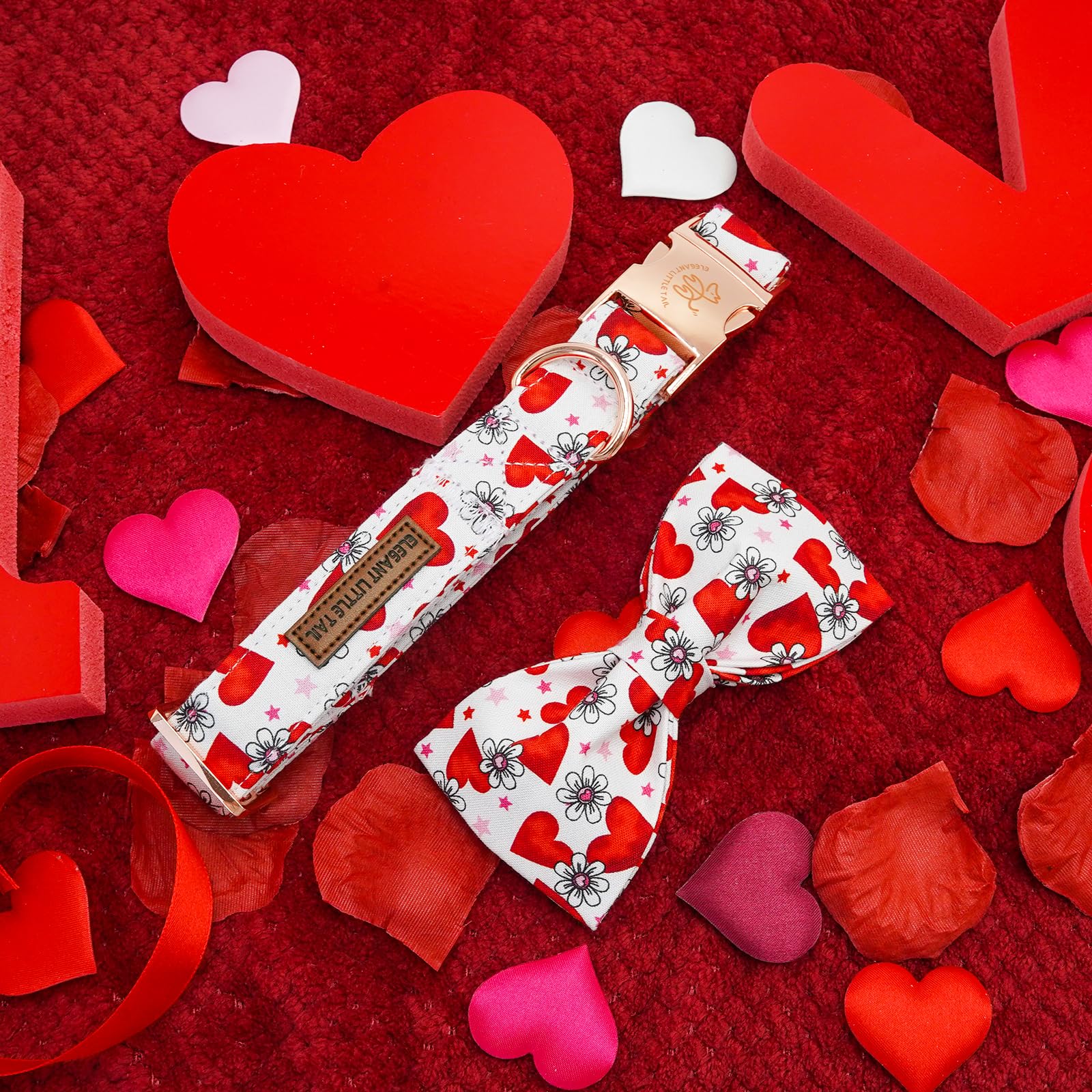 Elegant little tail Valentine's Dog Collar, Cute Pink Heart Dog Collar for Small Dogs, Puppy Collar Female or Male Adjustable Co