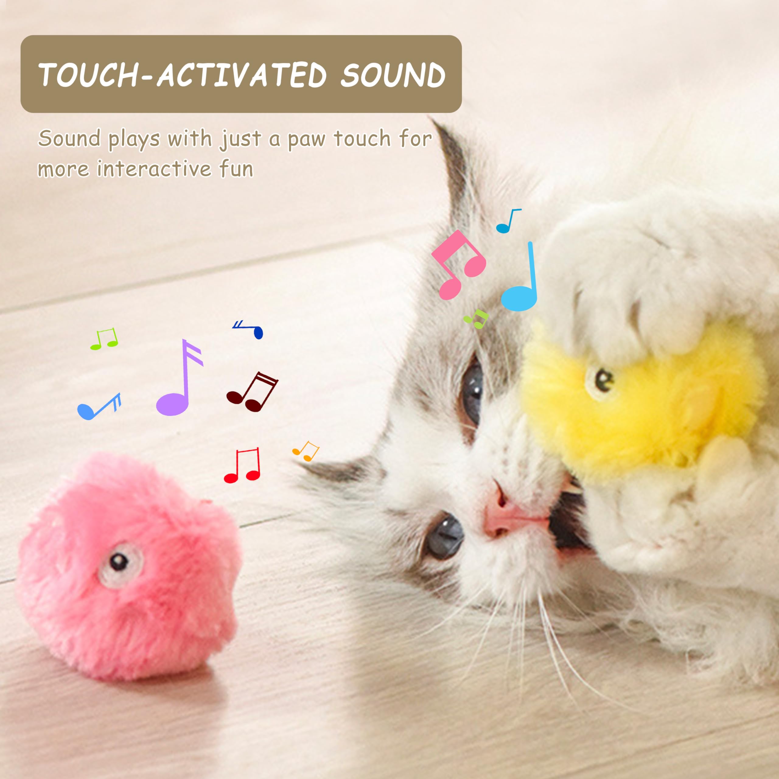 Zalbyuy Cat Toy Balls With Sound, Chirping Cat Toys With Catnip, 3 Pcs Fluffy Plush Toy Balls, Interactive Kitten Toys For Indoo