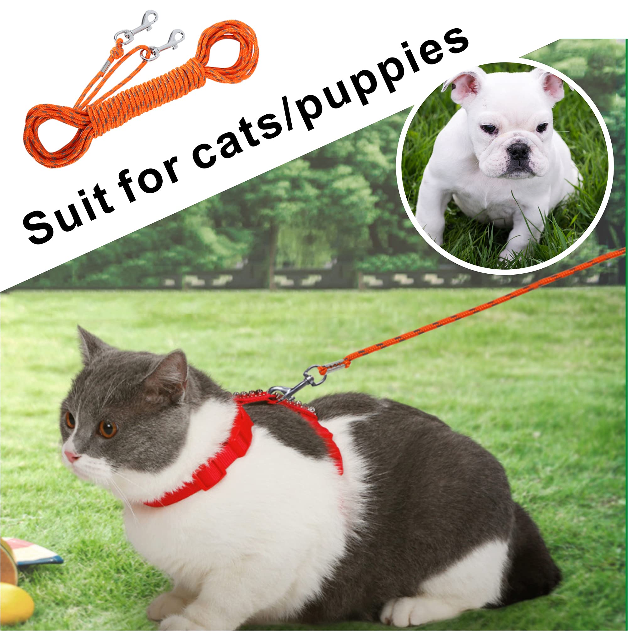 Reflective Cat Leash -30Ft Cat Cable Out Leash Escape Proof Walking Leads Yard Long Leash Durable Safe Personalized Extender Leash Traning Play Outdoor For Puppies/Kittens/Rabbits/Small Animals