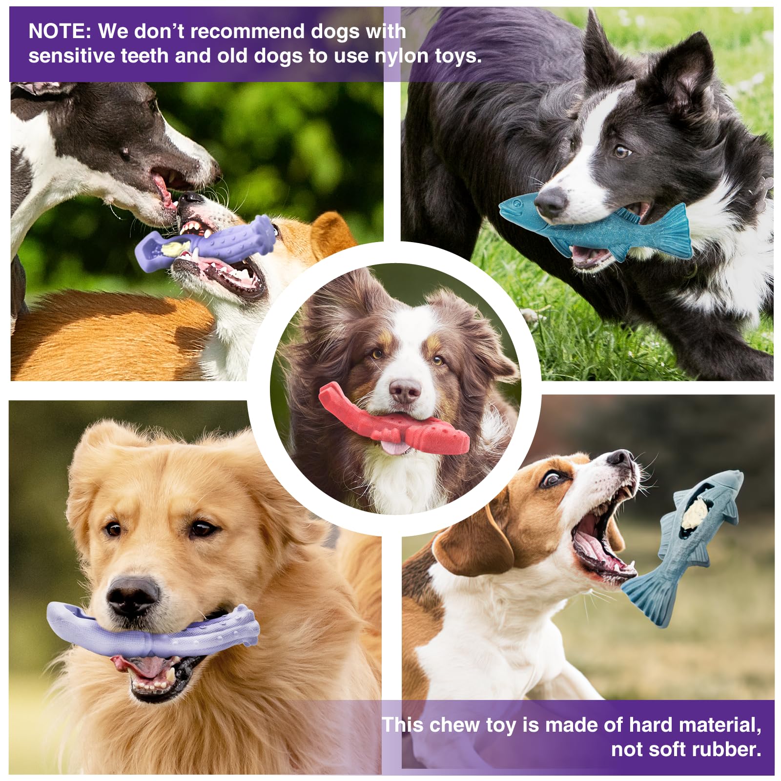 Kimee Indestructible Dog Chew Toys - 3 Pack Tough Nylon, Bacon Flavor for All Breeds, Teeth Cleaning & Boredom Relief, Multi Color