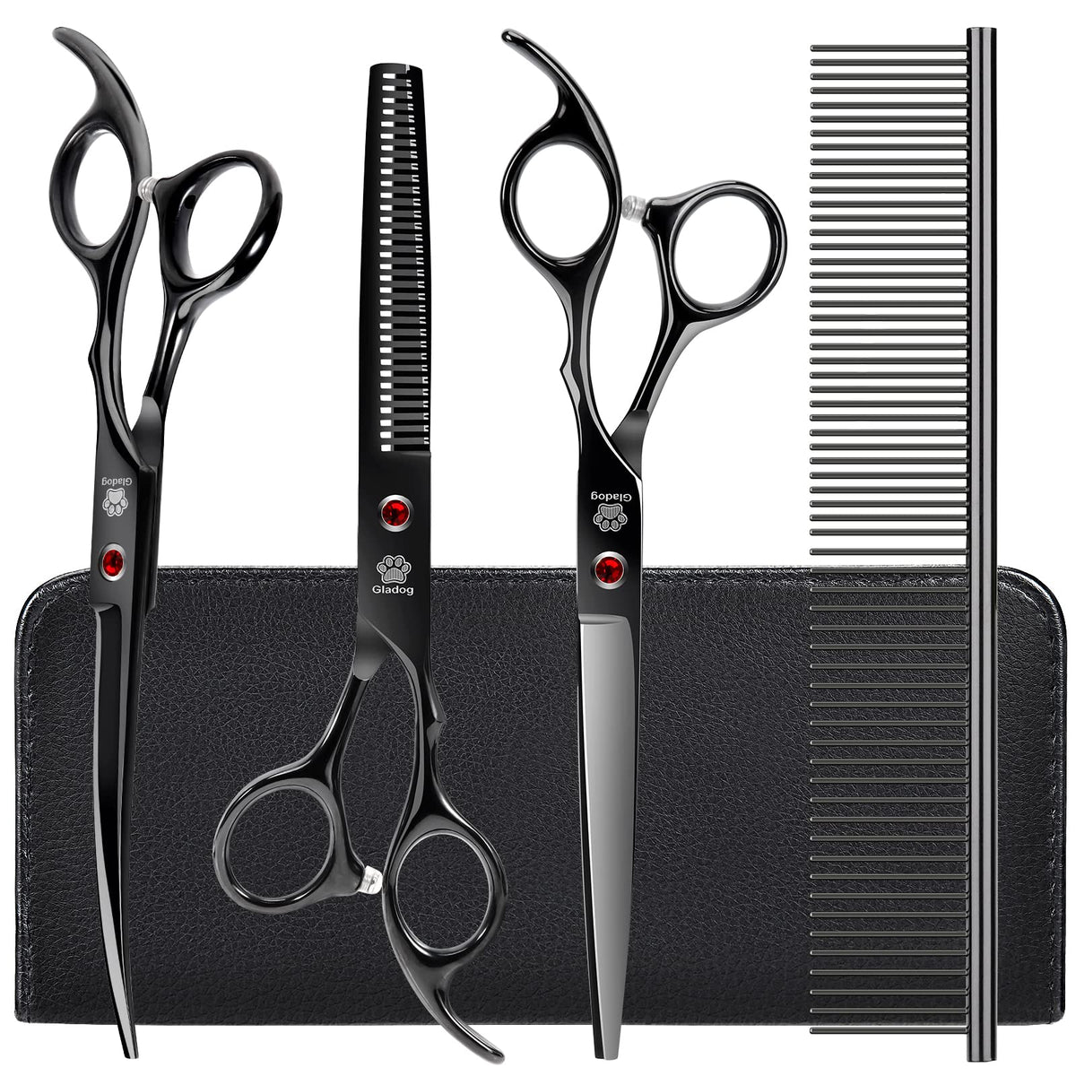 Dog Grooming Scissors Kit With Safety Round Tips, Gladog Professional 5 In 1 Grooming Scissors For Dog And Cat