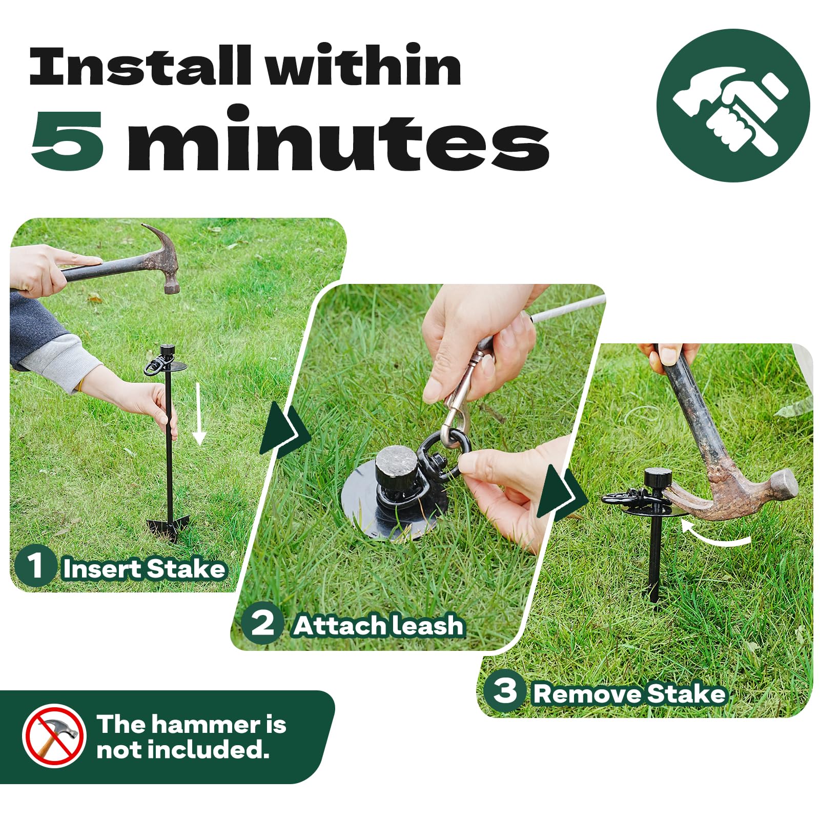 Supet Dog Tie Out Stake, 360 Swivel Heavy Duty Anchor for Backyard Beach Camping Outdoor, Easy Install for Large Dogs Up to 200L