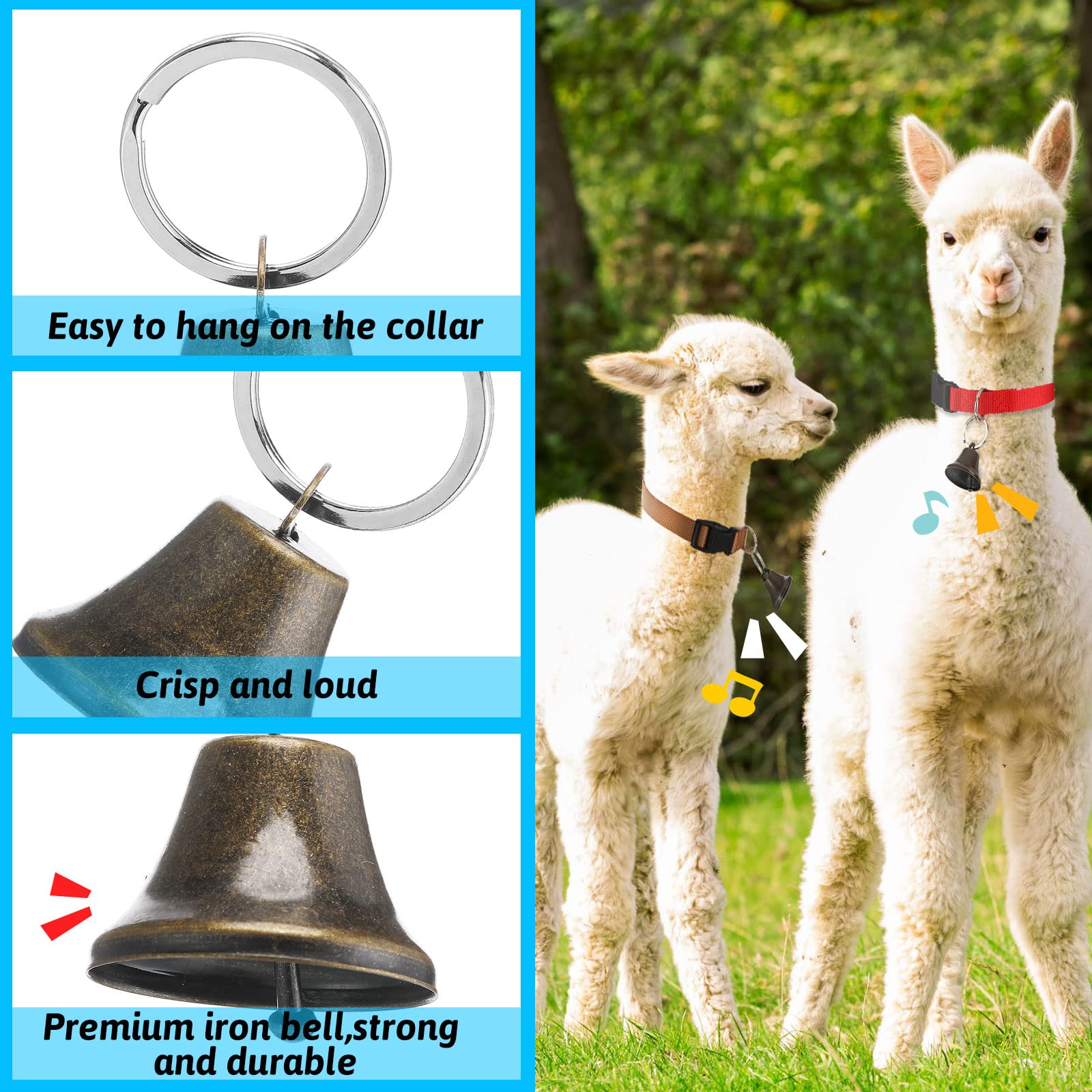12 Sets Goat Collars With Bells Horse Sheep Grazing Cow Bells Adjustable Nylon Dog Bell Collar With Quick Release Buckle Anti Lost Pet Collar With Copper Bell For Small Farm Animal Sheep Accessories