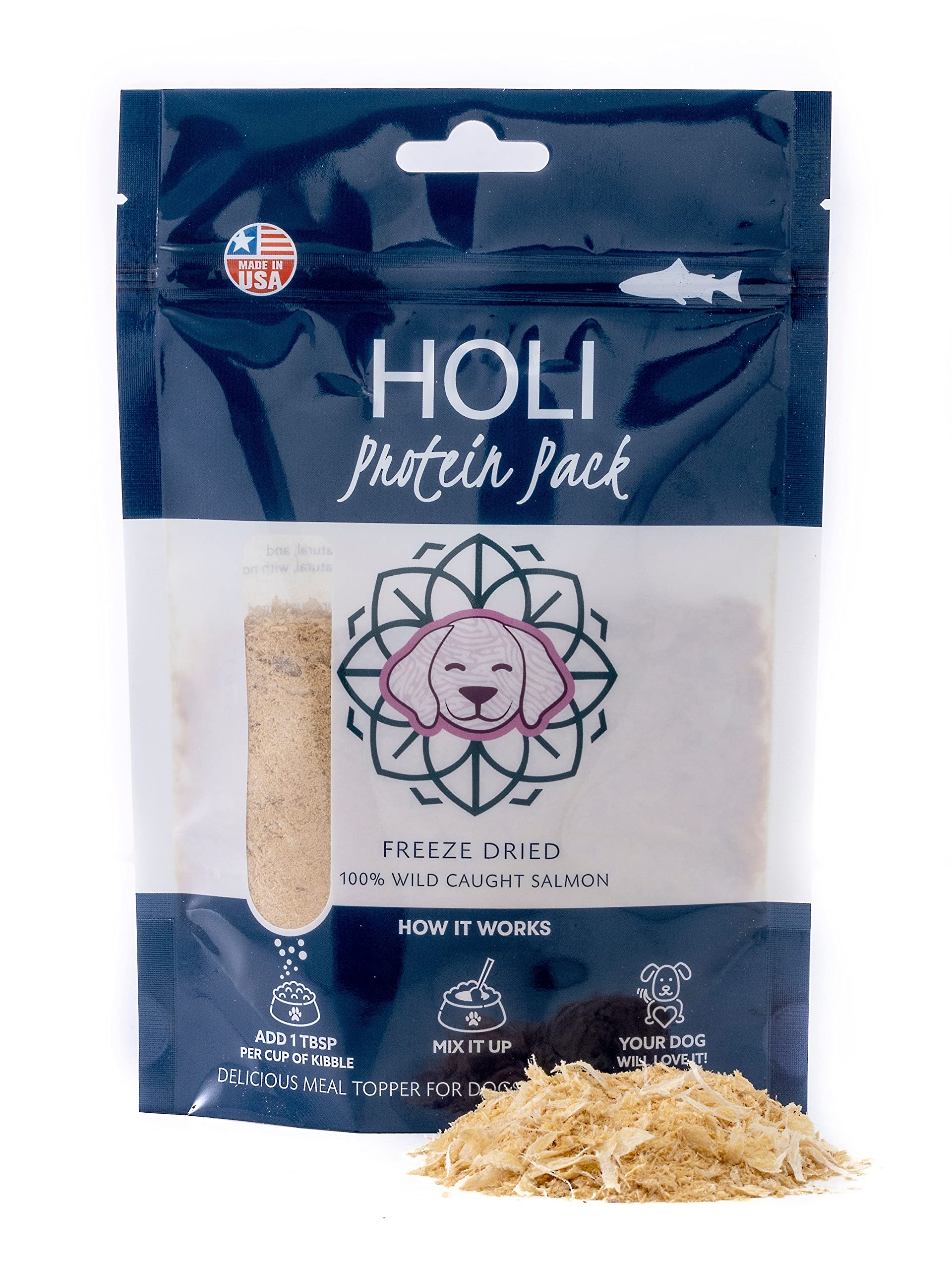 HOLI Freeze Dried Salmon Dog Food Topper - with Omega 3 & 6 - Single Ingredient, Human-Grade Wild Caught Salmon - Dog Food Flavo