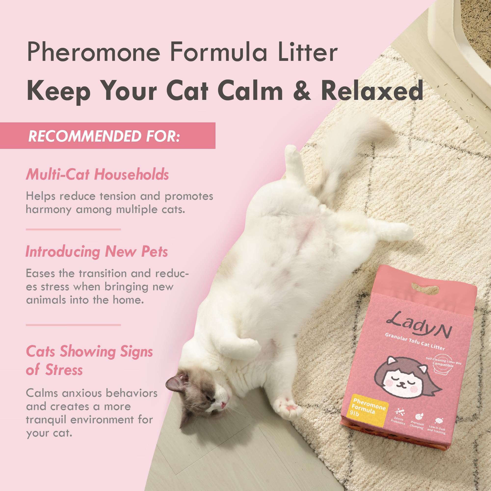 Lady N Cat Attract Tofu Litter - Natural Attractant Formula For Litter Box Training, Calming Pheromone For Multi-Cat Homes, Gran