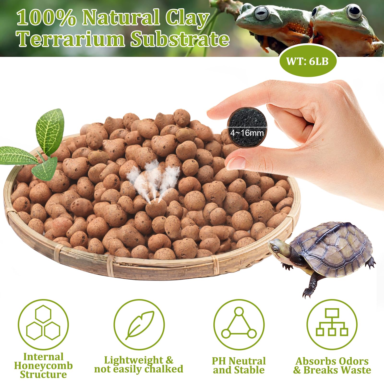 Riare 6Lbs Expanded Clay Balls Terrarium Substrate For Reptiles - 100% Organic Lightweight Clay Pebbles Substrate Frogs False Bo