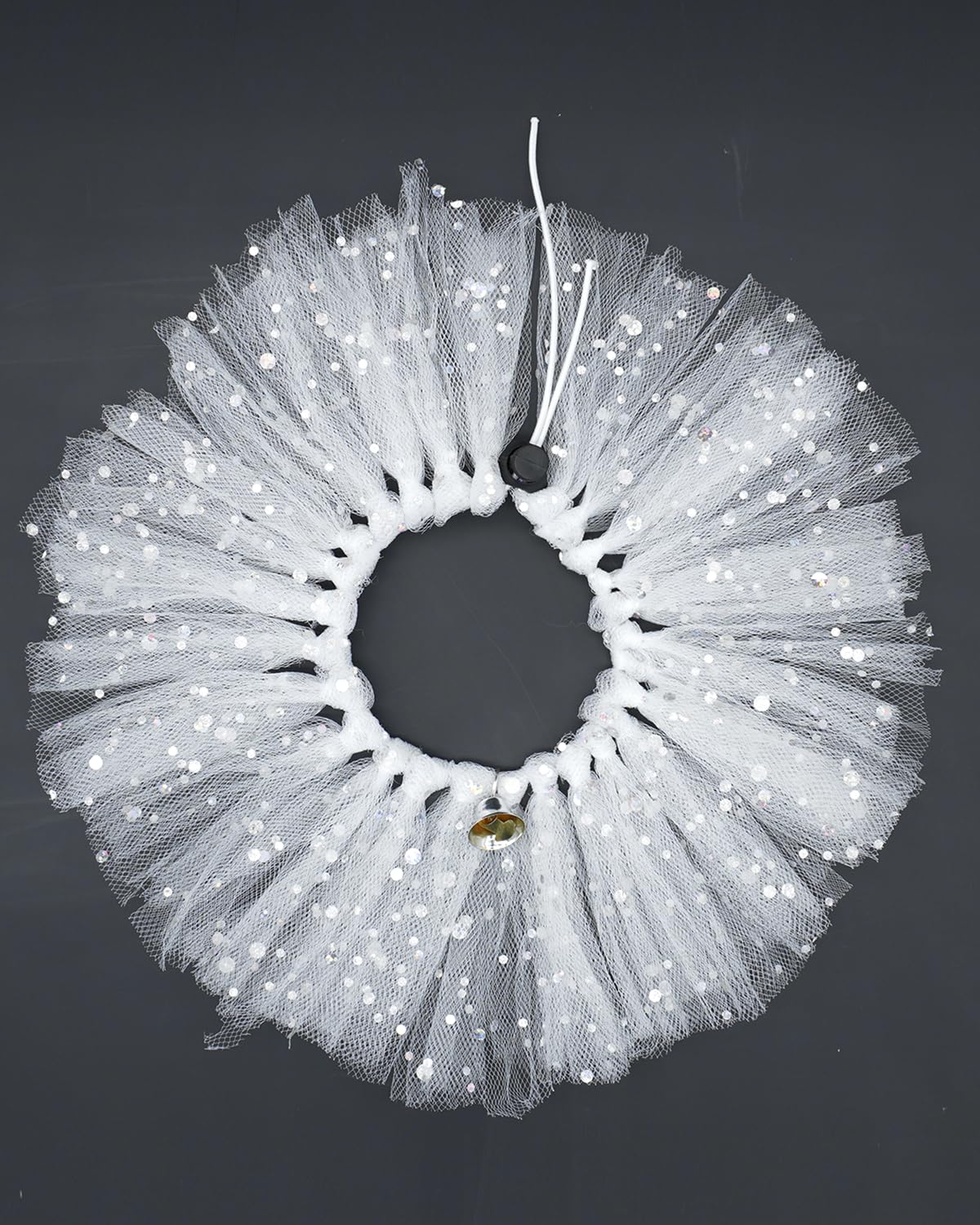 Pet Show Dog Wedding Tutu Collar With Bell Drawstring Tutu Necklace For Small Dogs Cats Adjustable Scarf White Sequin Pets Costu