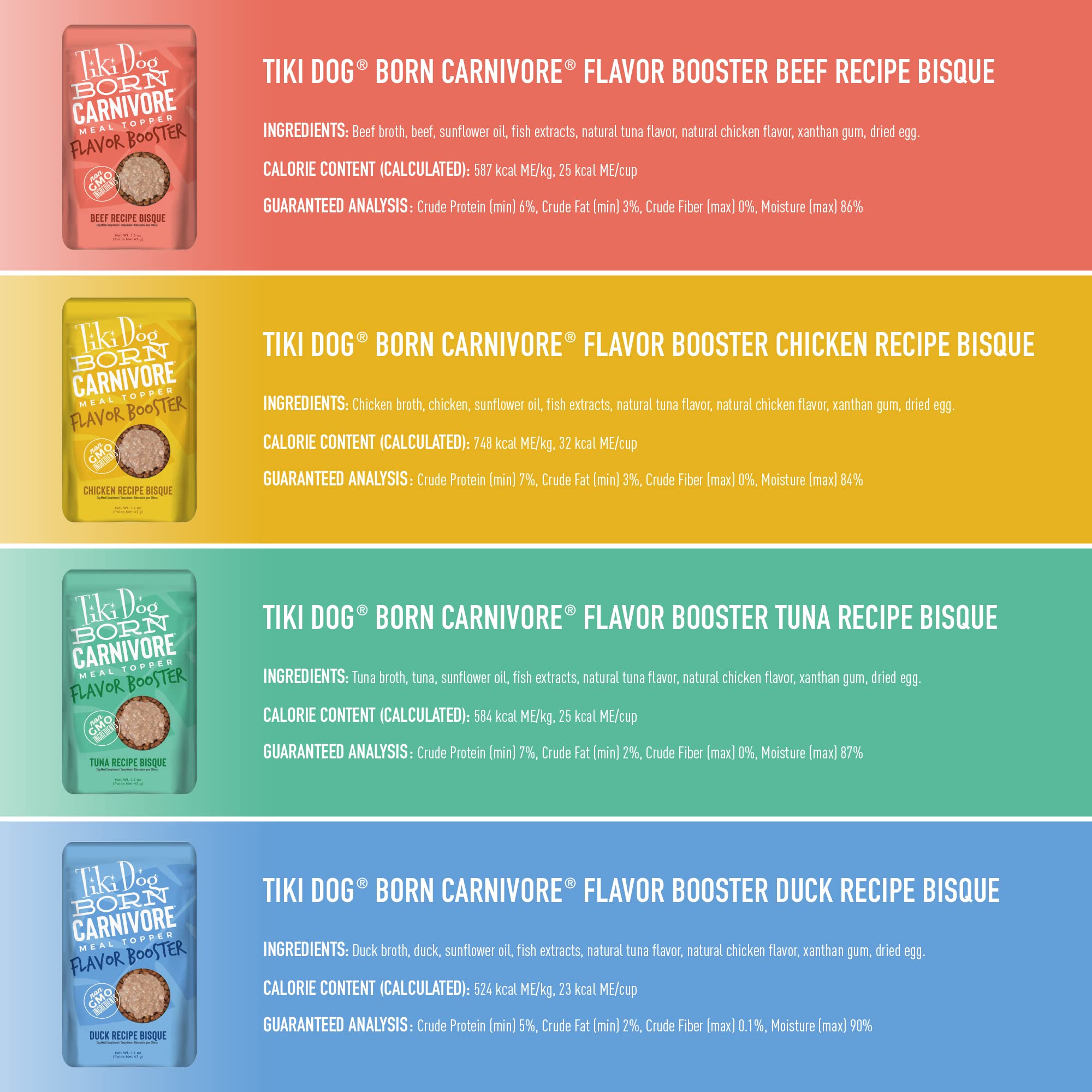 Tiki Dog Born Carnivore Flavor Booster, Variety Pack, Grain Free Wholesome Dog Food Additive, Meal Topper for All Dog Breeds and