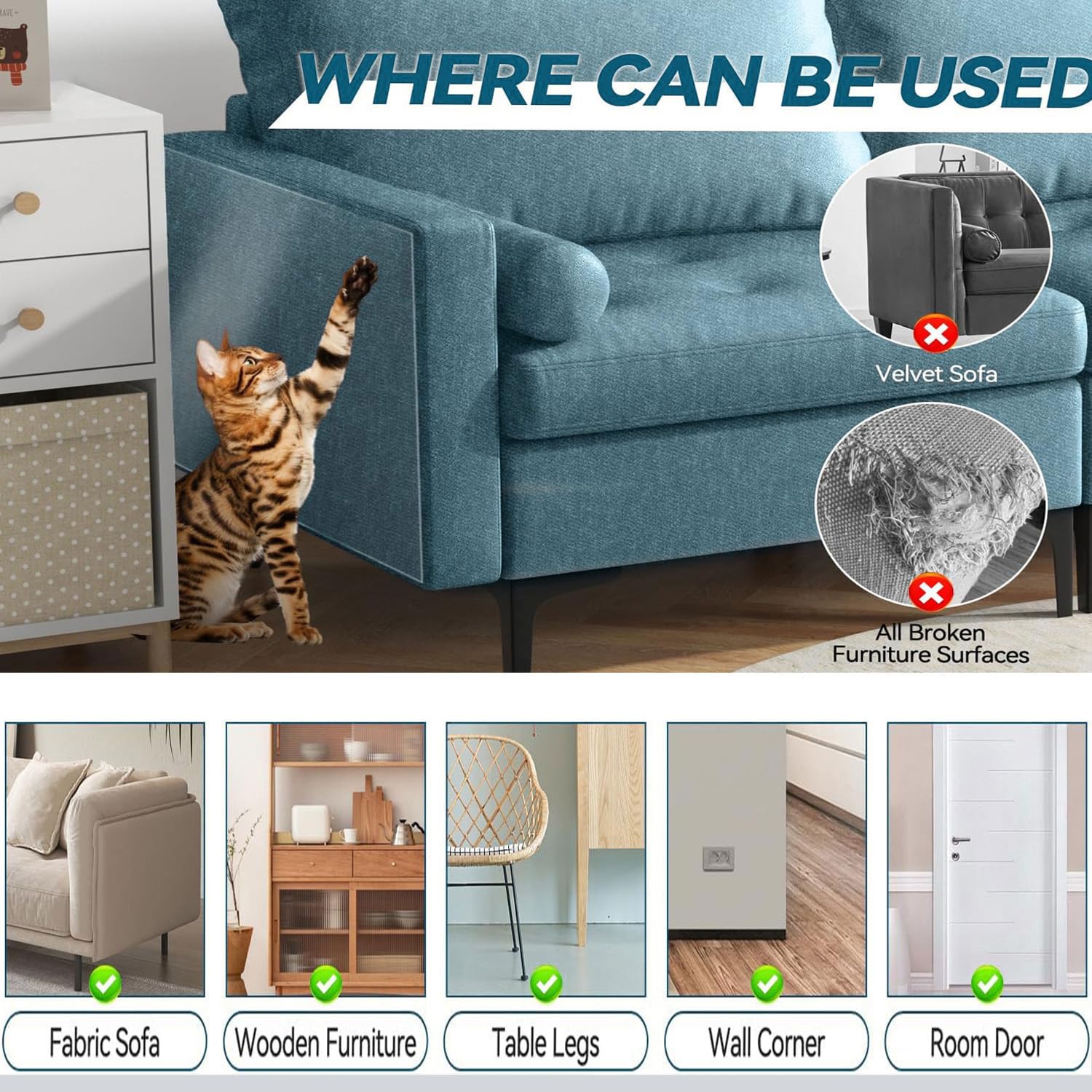 [Thicken Vinyl] Cat Scratch Furniture Protector, 162x15 Couch Protector from Cat Claws, Single-Sided Sticky Anti Scratch Furnitu