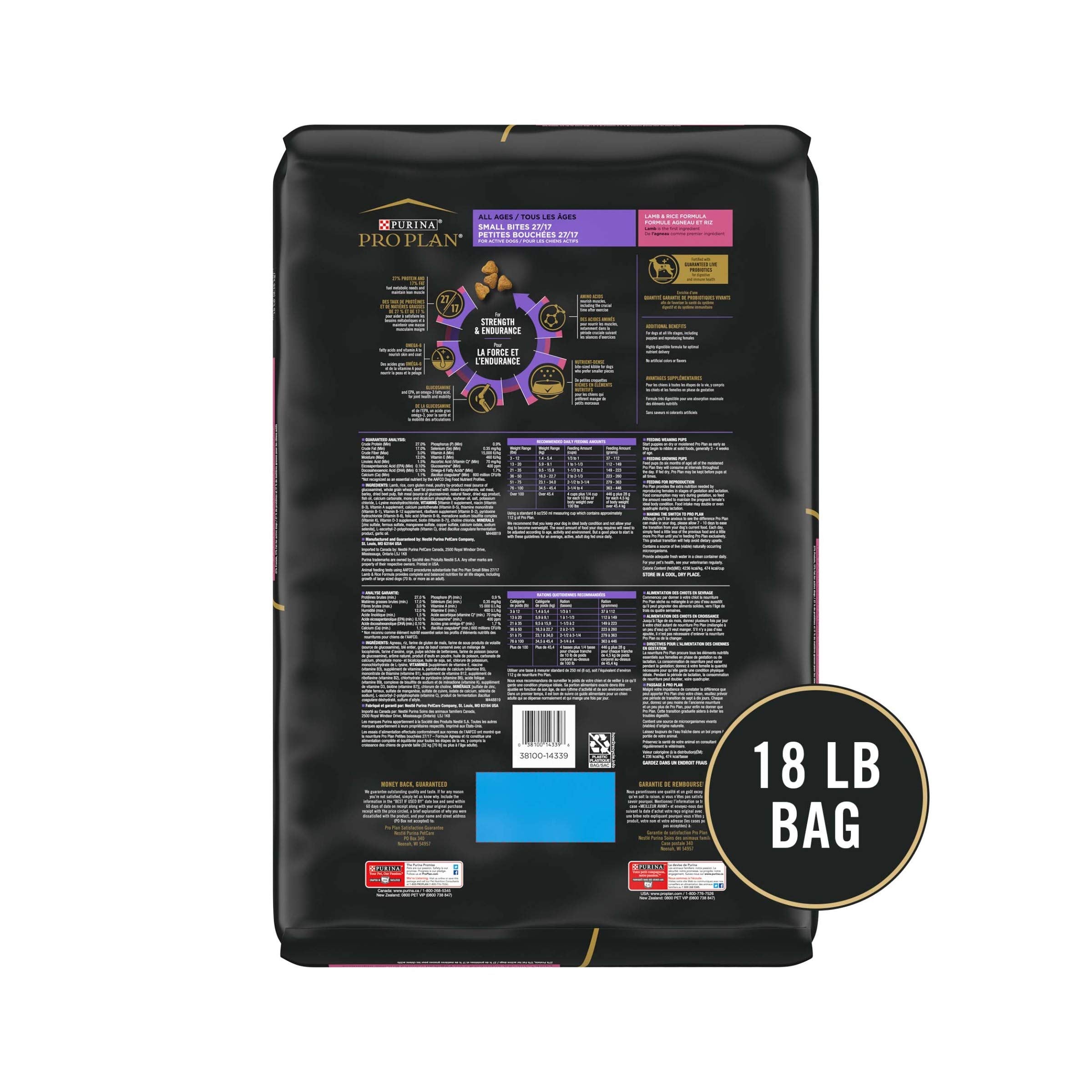 Purina Pro Plan High Protein, Small Bites Dog Food, SPORT 27/17 Lamb & Rice Formula - 18 lb. Bag