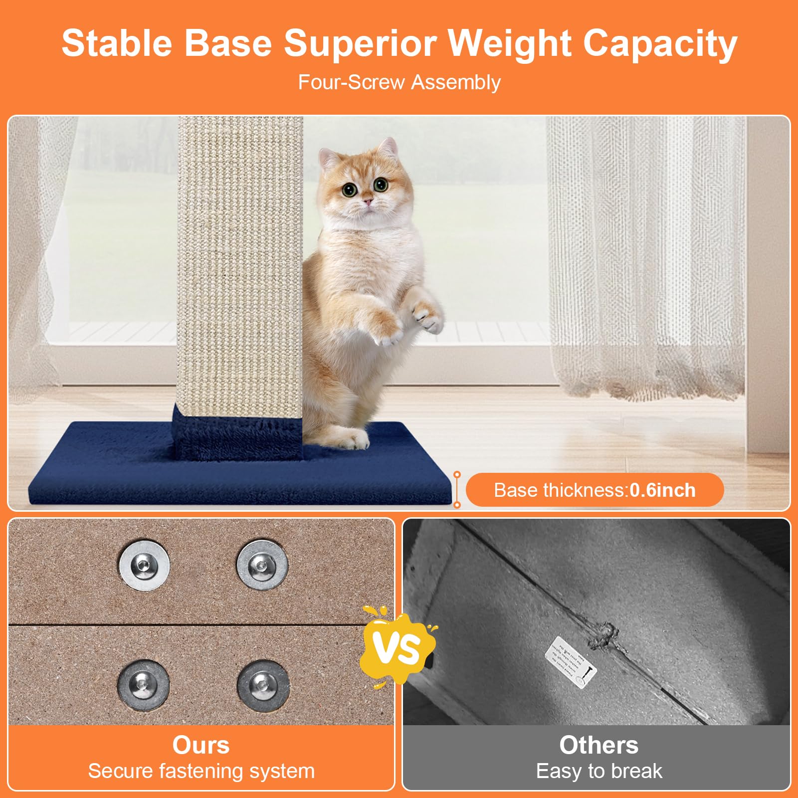 Cat Scratching Post 33 Inch Nature Sisal Cat Scratch Post For Indoor Cats, Large Cat Scratcher Protect Your Furniture, For All B