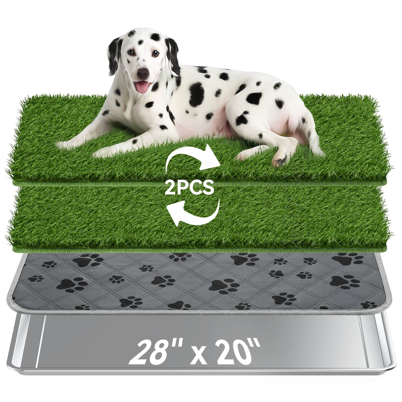 Stainless Steel Dog Grass Pad With Tray, 28' X 20' Dog Litter Box With 2Pcs Reusable Artificial Grass Mats, Dog Grass Potty Tr