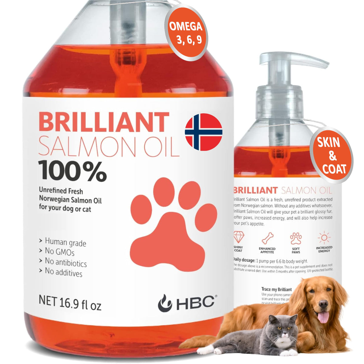 Salmon Oil for Dogs - Healthy Skin & Coat, All Natural Norwegian Fish ...