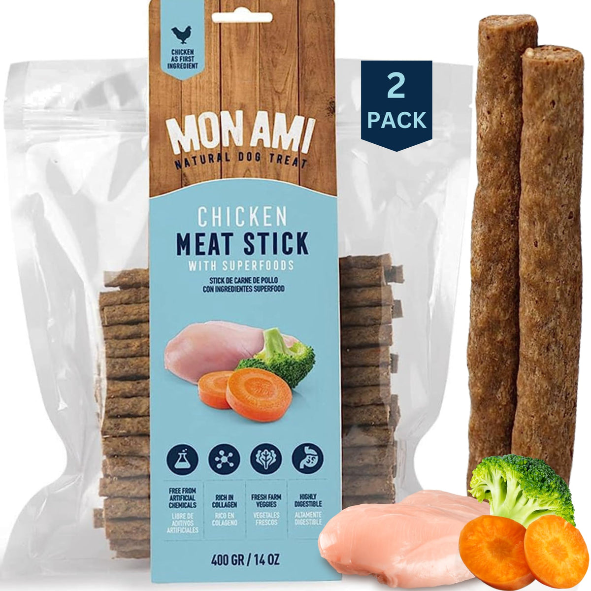 Mon Ami Chicken Meat Sticks For Dogs With Farm Fresh Vegetables (28 Oz) - Human Grade Dog Treats With Superfoods - Training Treats For Dogs - Healthy Dog Treats For Small, Medium And Large Dogs