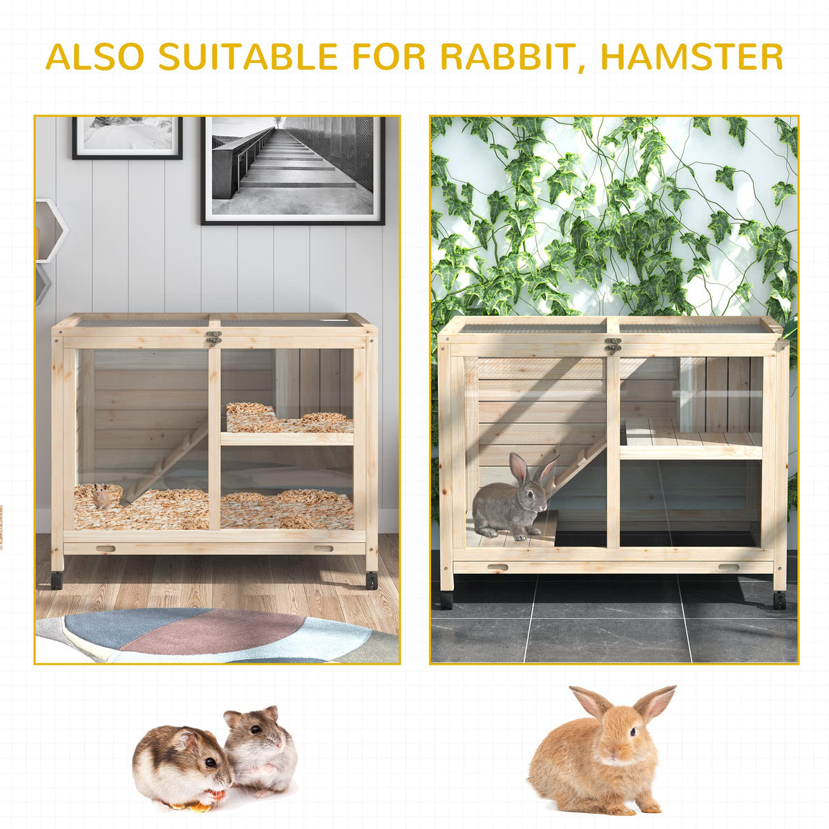 Small Rabbit Side Table Pawhut Indoor Rabbit Hutch With Wheels, Desk And Side Table Sized, Woo ...