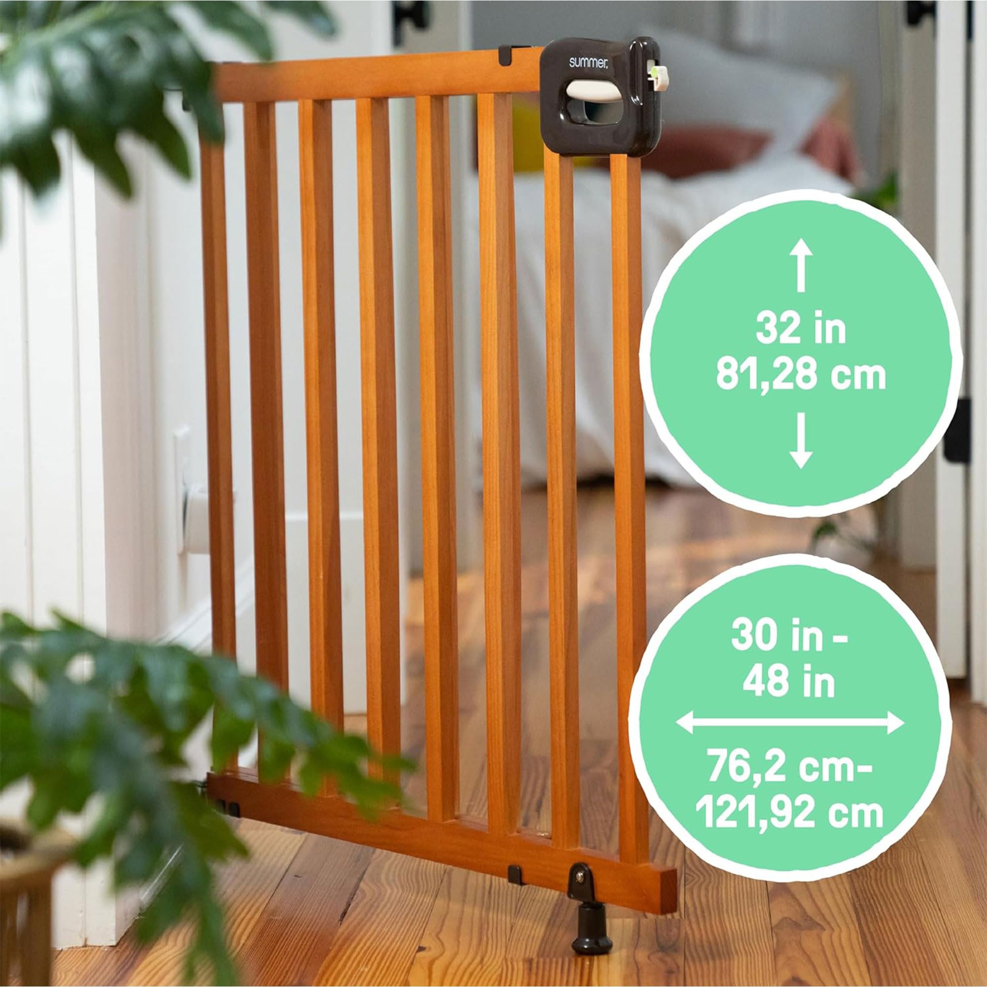 Summer Wood Banister & Stair Safety Pet And Baby Gate, 30'-48' Wide, 32' Tall, Install Banister To Banister Or Wall, Or Wall To Wall In Doorway Or Stairway, Banister And Hardware Mounts - Cherry