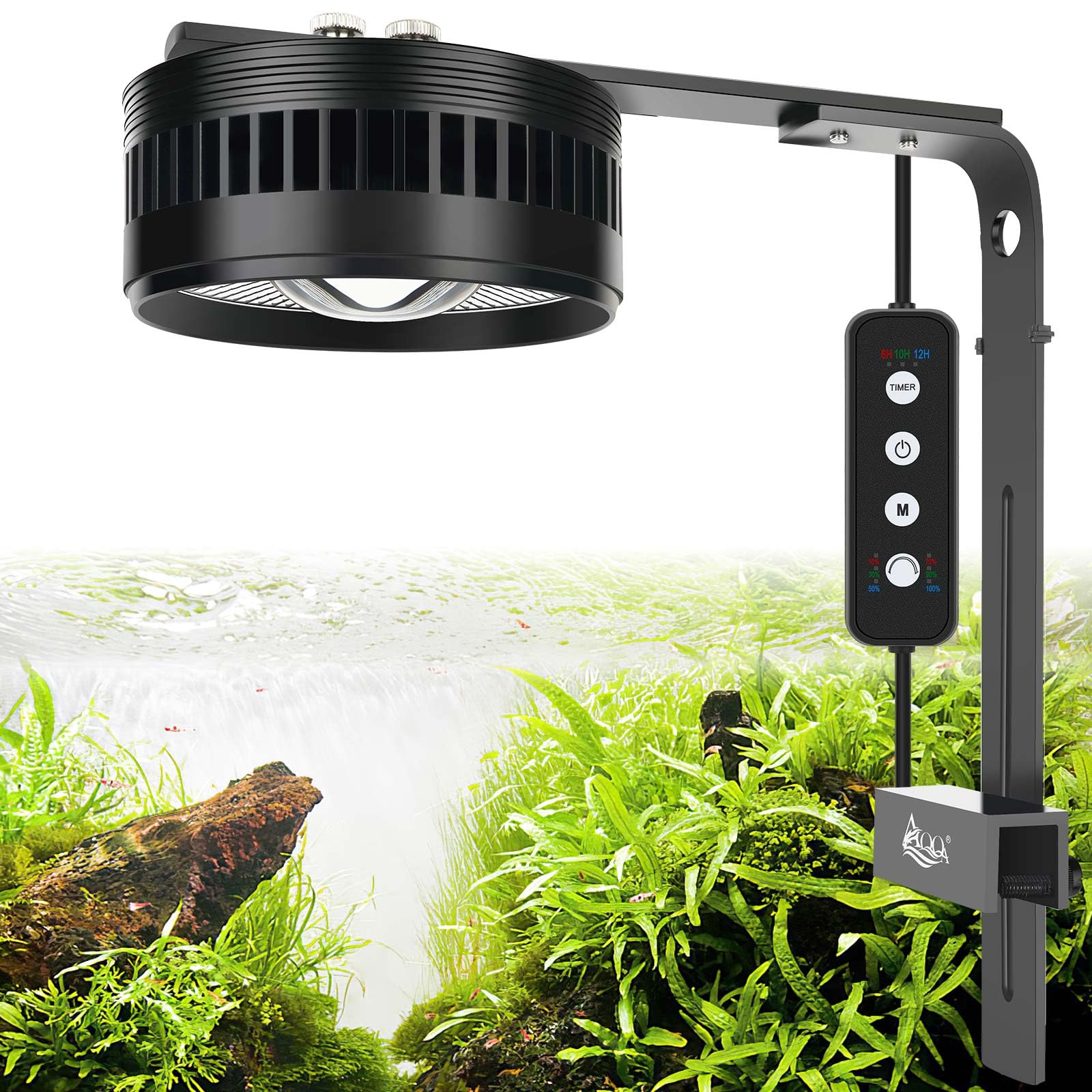 AQQA Aquarium Clip-On Stream Light with Controller, LED Fish Tank Light with 3 Modes (White/RGB/Full Spectrum), Timer & 6 Bright