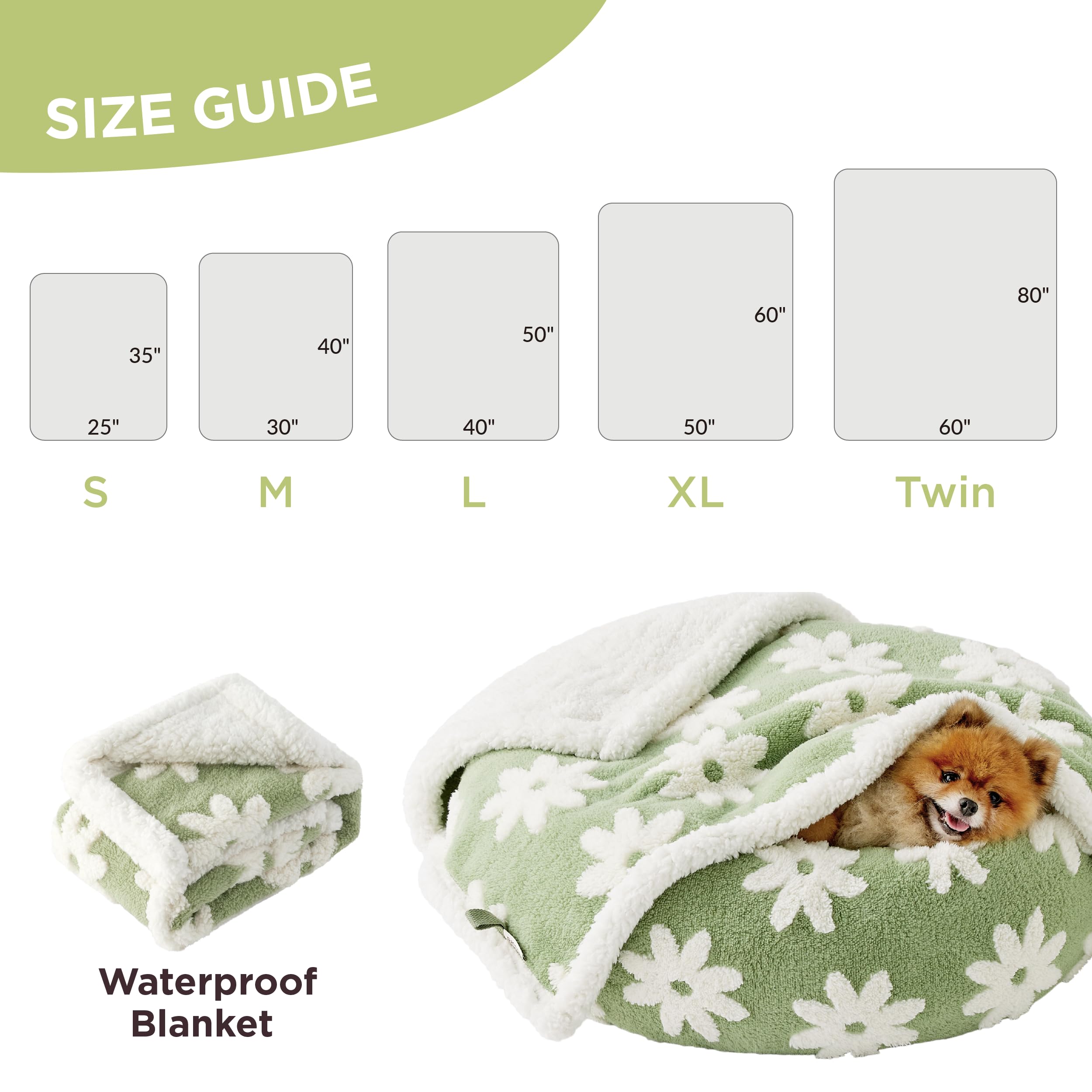 LE SURE Waterproof Dog Blanket - Washable Sherpa Fleece & Jacquard Shag, Medium (30x40"), Green