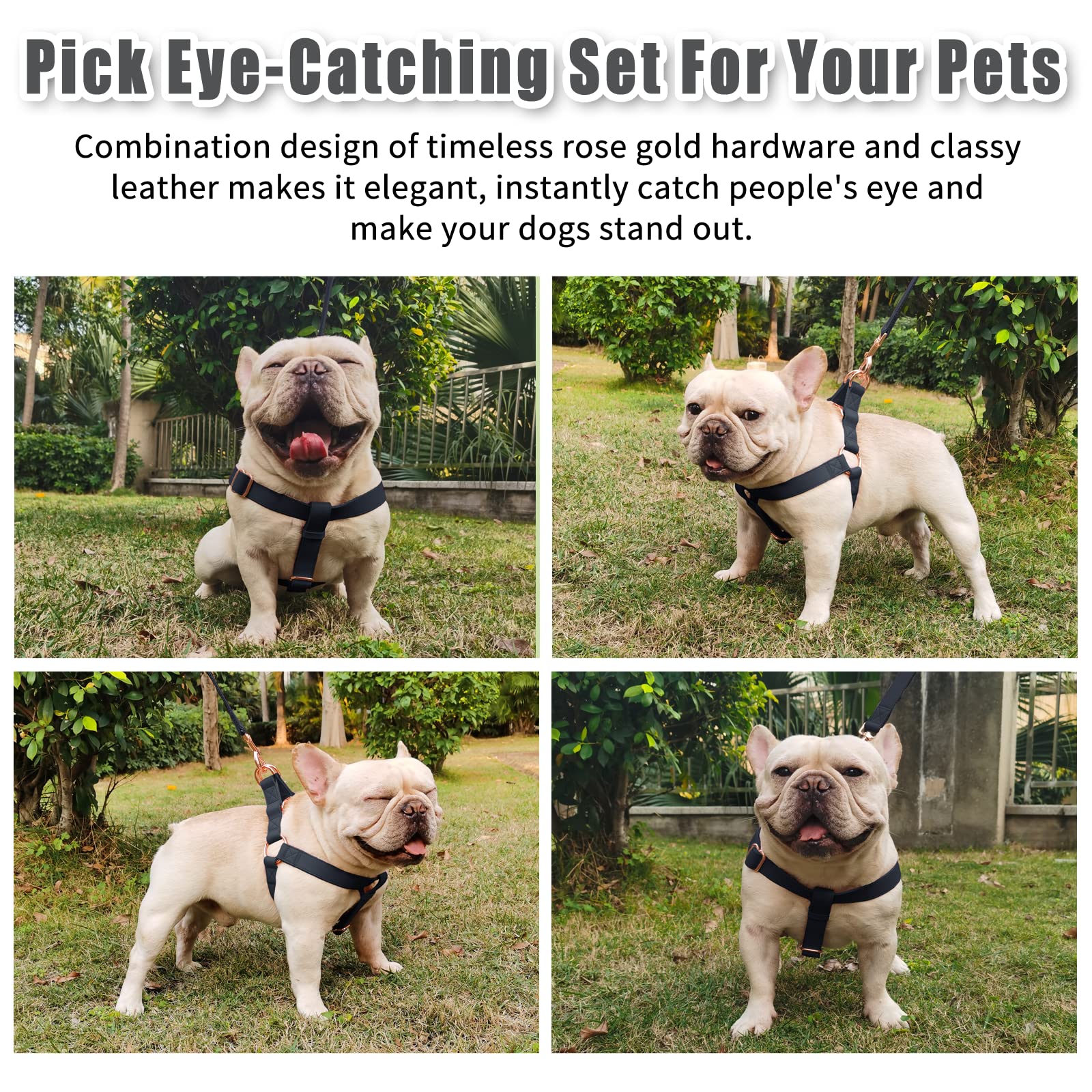 Soft Leather No Pull Dog Harness - Adjustable Step In Dog Harness With Rose Gold Heavy Duty Metal Buckle, Freedom Nylon Dog Halter Vests For Small Medium Large Dogs Easy Walking Training (Black,S)