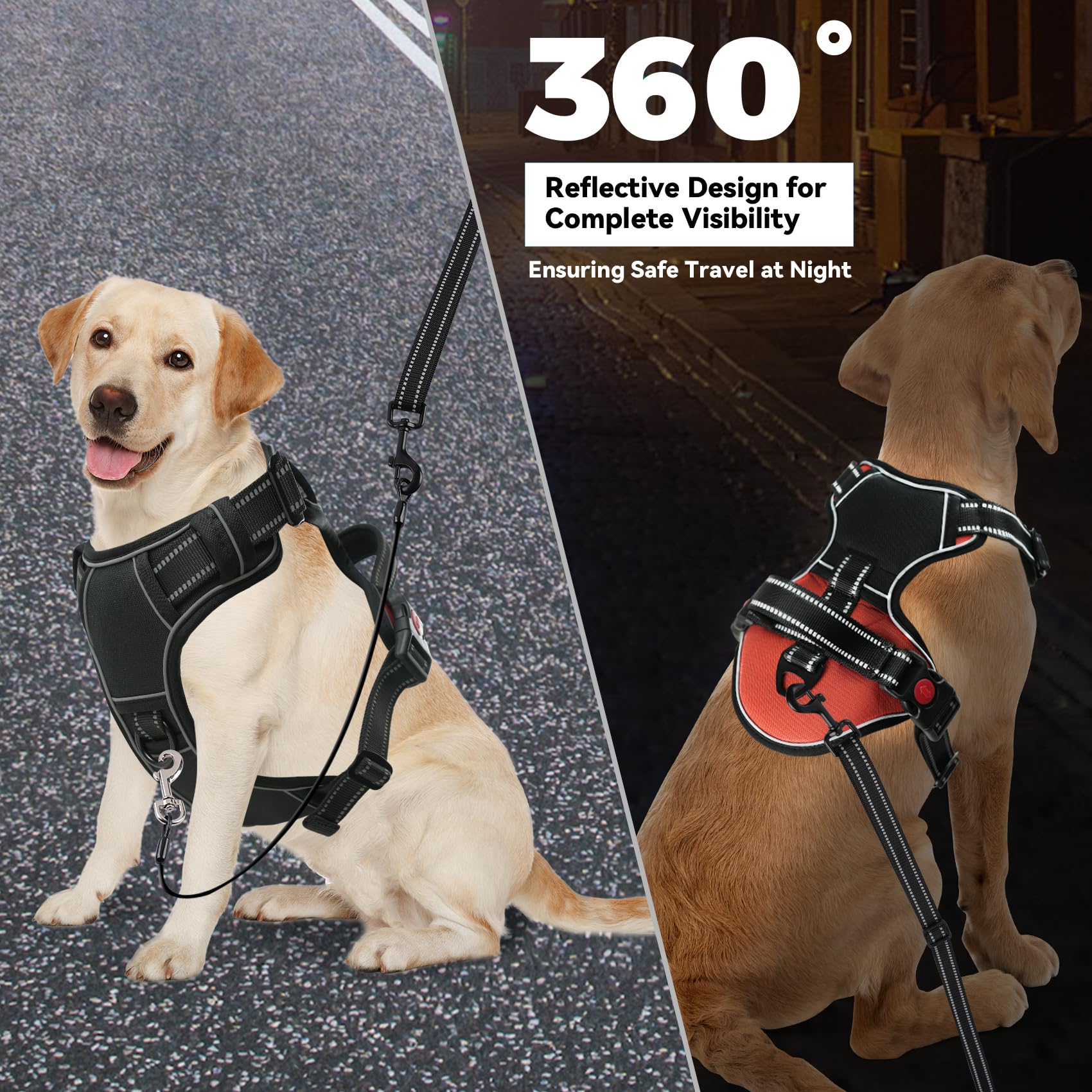 No Pull Dog Harness For Large Dogs-Medium Dogs, Adjustable Reflective Oxford Material Vest, With Heavy Duty Dog Leash, Chew-Resi