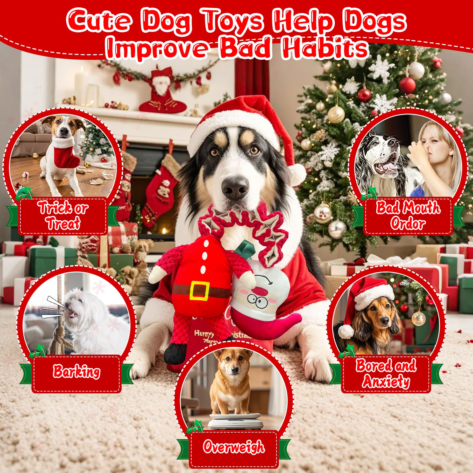 Kachewlulu Christmas Large Interactive Dog Toys: Squeaky Plush Stuffed Dog Toy For Large Dogs - Big Chew Santa Dogs Toys For Pup
