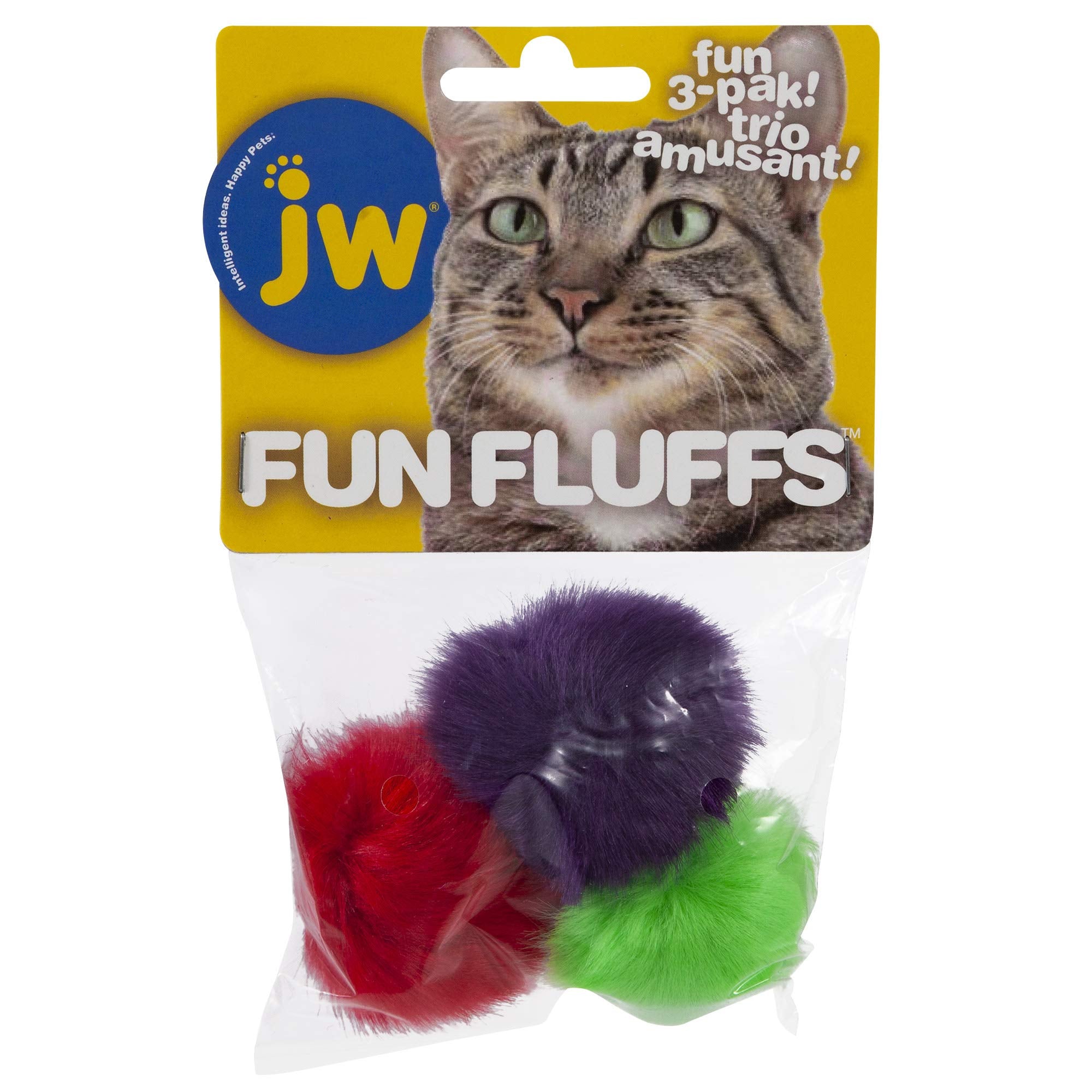 JW Cat Fun FLUFFS Toy - Assorted Polyester Plush, Model 32353