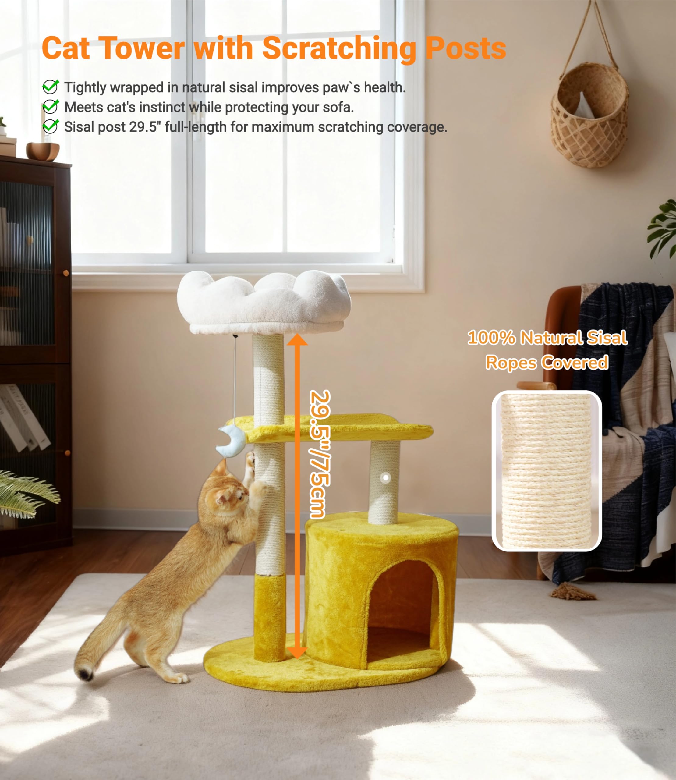 Happi N Pets Cat Tree, 33 Multi-Level Cloud Cat Tree Tower with Cozy Padded Bed & Large Condo for All Sized Cats, Featuring Scra