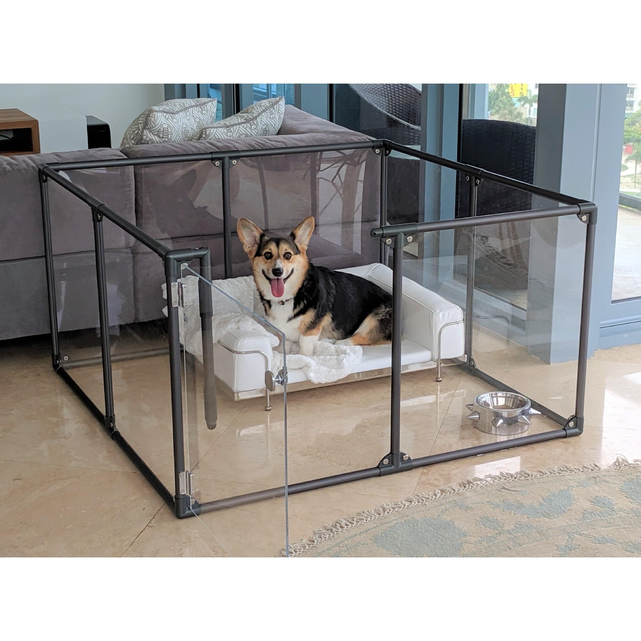 Clearly Loved Pets 27' Tall Medium Lucidium Pet Pen, Silver