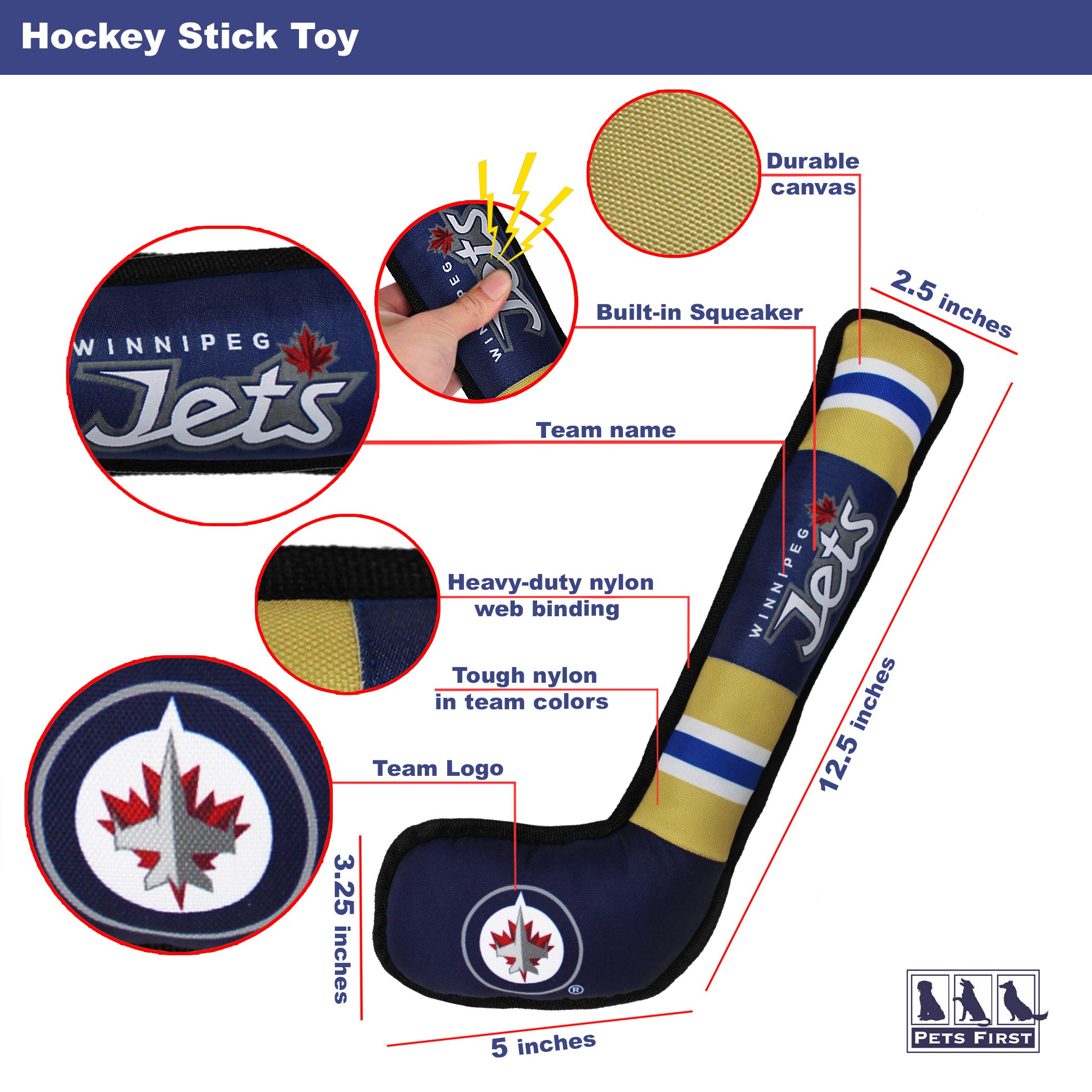 Pets First Nhl Winnipeg Jets Stick Toy For Dogs & Cats. Play Hockey With Your Pet With This Licensed Dog Tough Toy Reward!