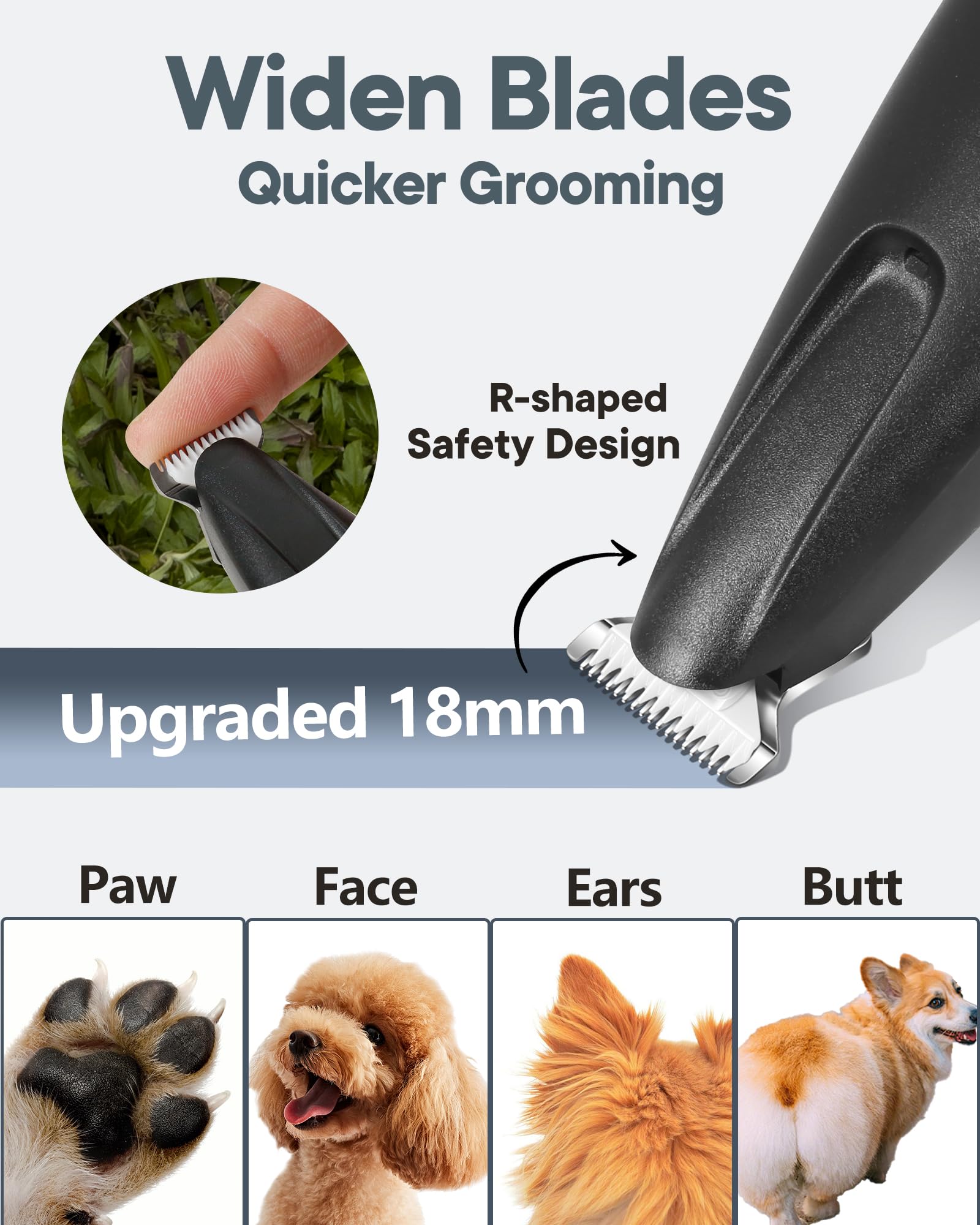 FURBONA Upgraded Dog Paw Trimmer with LED Light, 18 mm Widen Blade, 35 dB Low Noise, LED Display, Fully Waterproof, Rechargeable